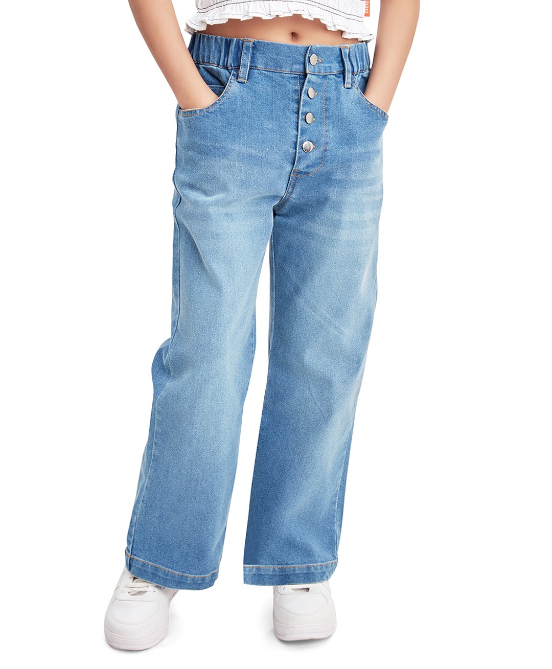 Olele Cotton Denim Boot Cut Button Fly Jeans - Blue-picture-19