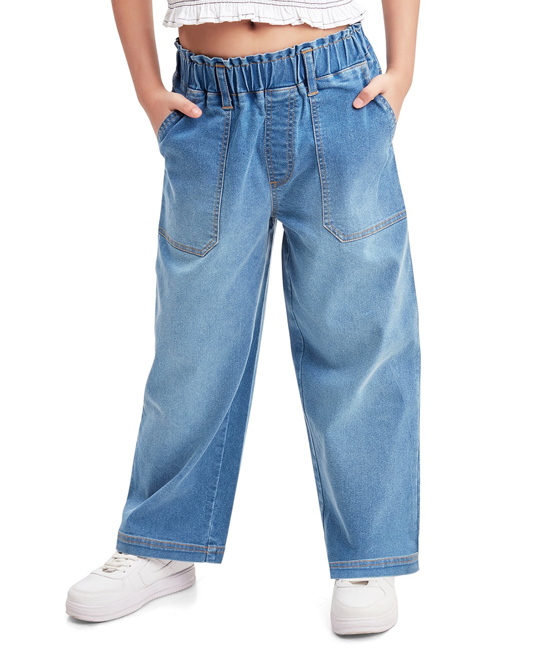 Olele Cotton Denim Pull On Jeans - Blue-picture-25
