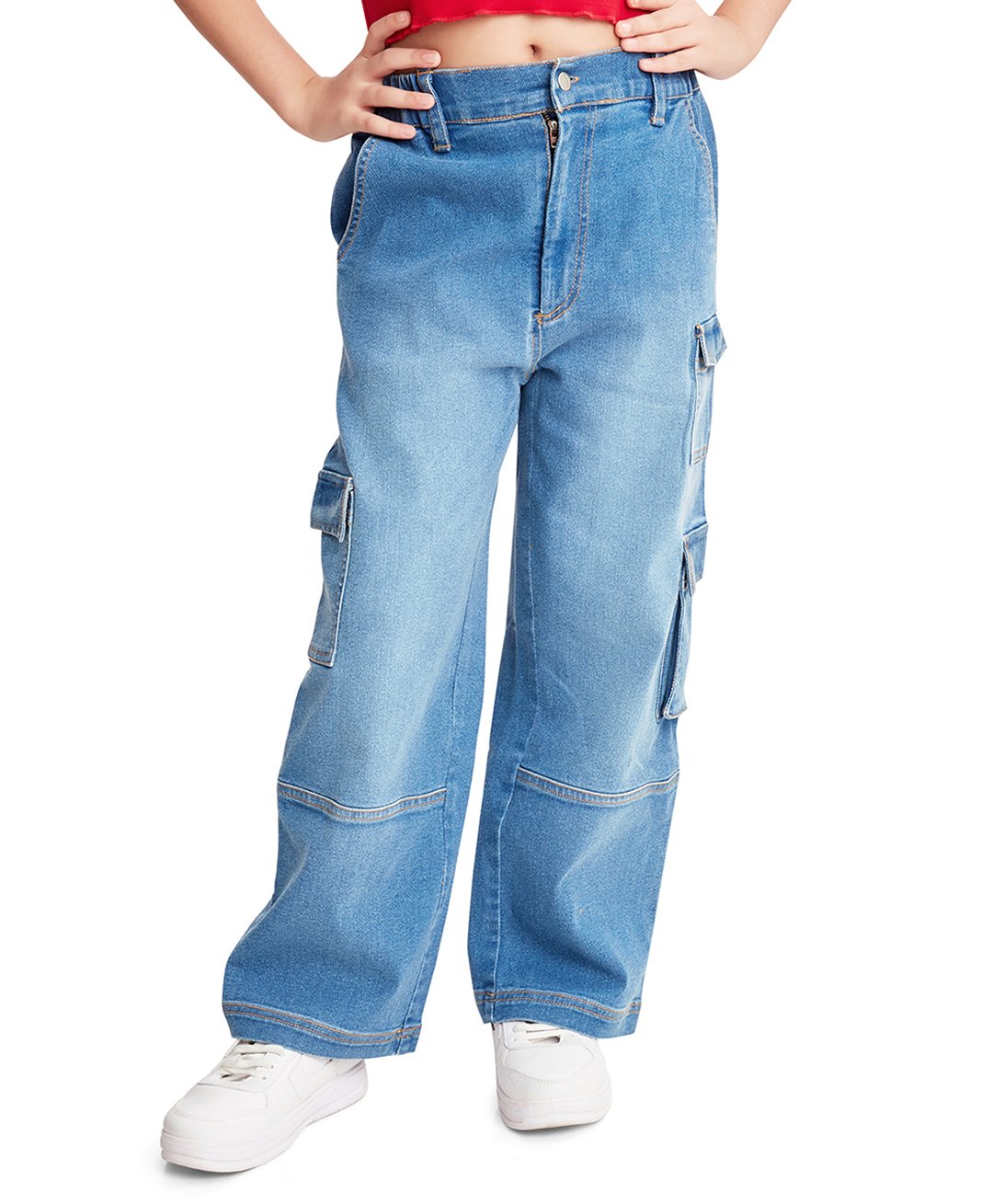 Olele Cotton Denim Mild Washed Cargo Style Jeans - Blue-picture-26