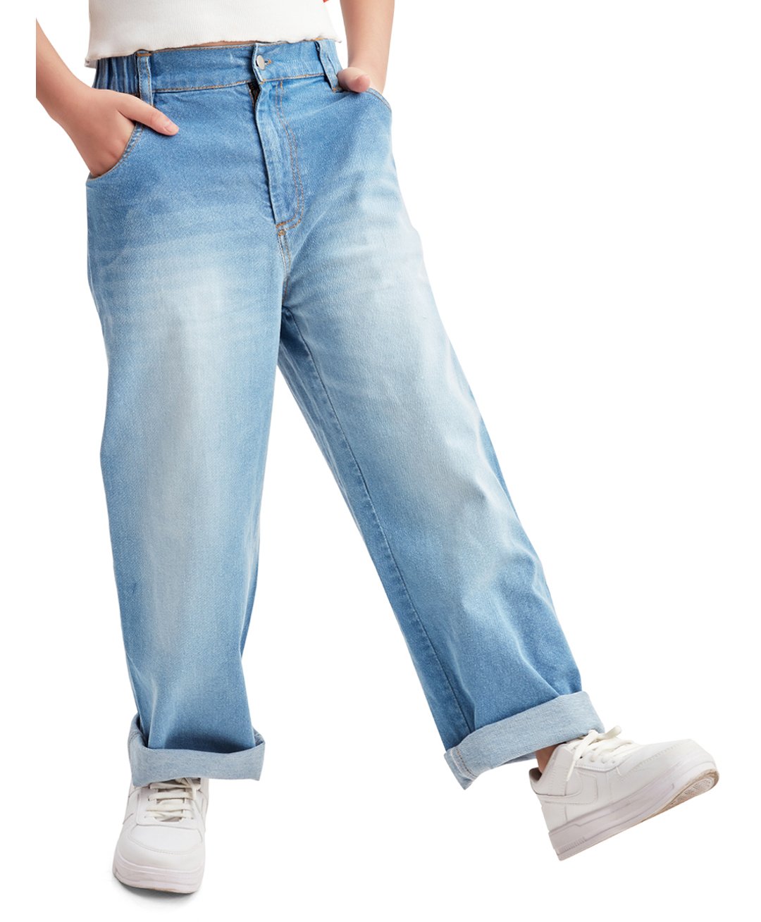 Olele Cotton Denim Washed Relaxed Fit Jeans - Blue-image-3