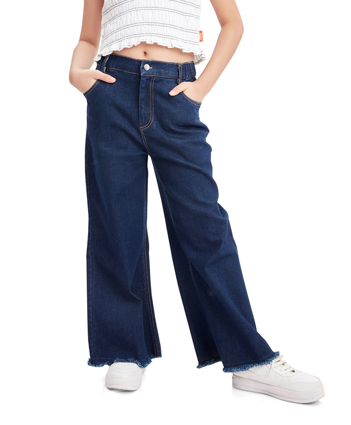 Olele Cotton Denim Wide Leg Baggy Solid Jeans- Navy Blue-picture-27