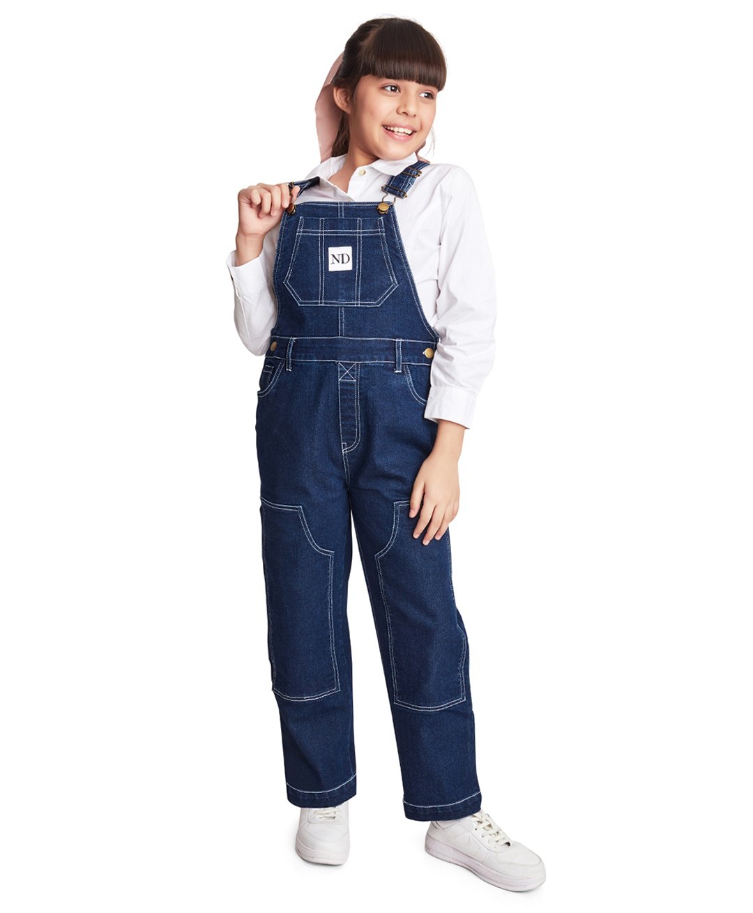 Olele Raw Cotton Denim Sleeveless ND Patch Detailed Carpenter Style Dungaree - Blue-picture-22