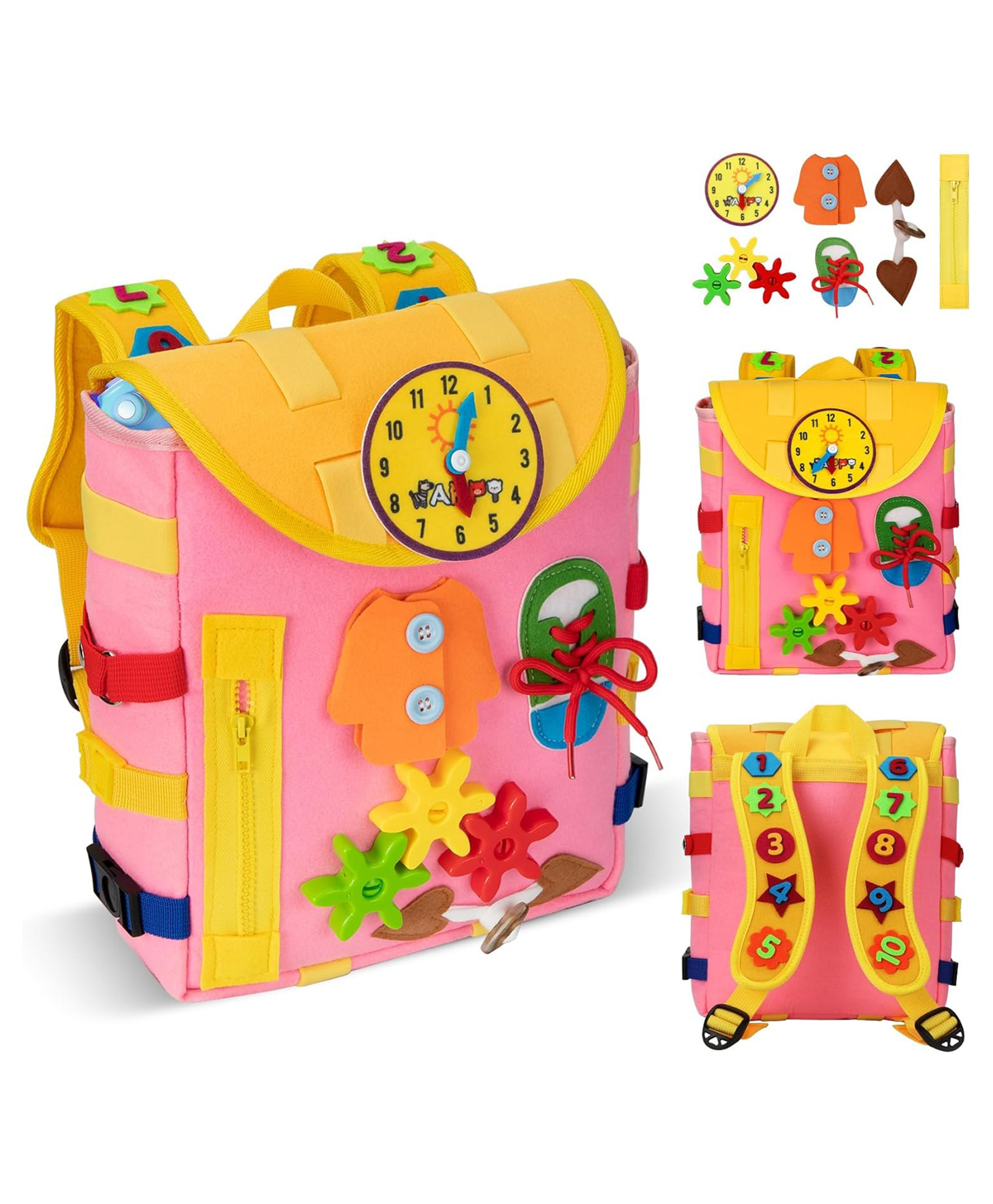 Azhari Backpack with Numbers Buckles Bag, KidsColor & Design May Vary -Height 11 Inch-image-18