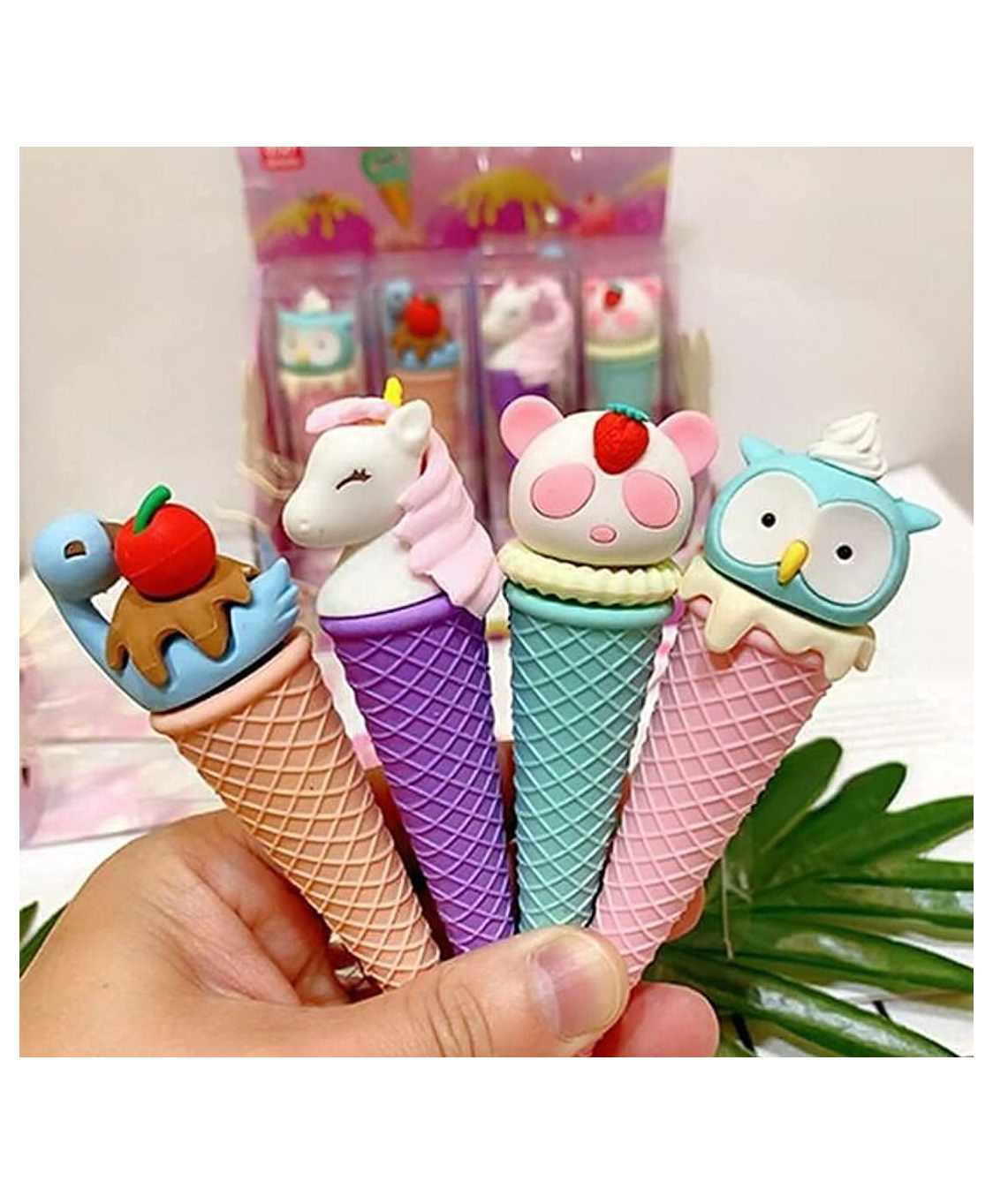 Azhari Ice Cream Cone Shaped Eraser Pack of 4 set Color & Design May Vary-image-39