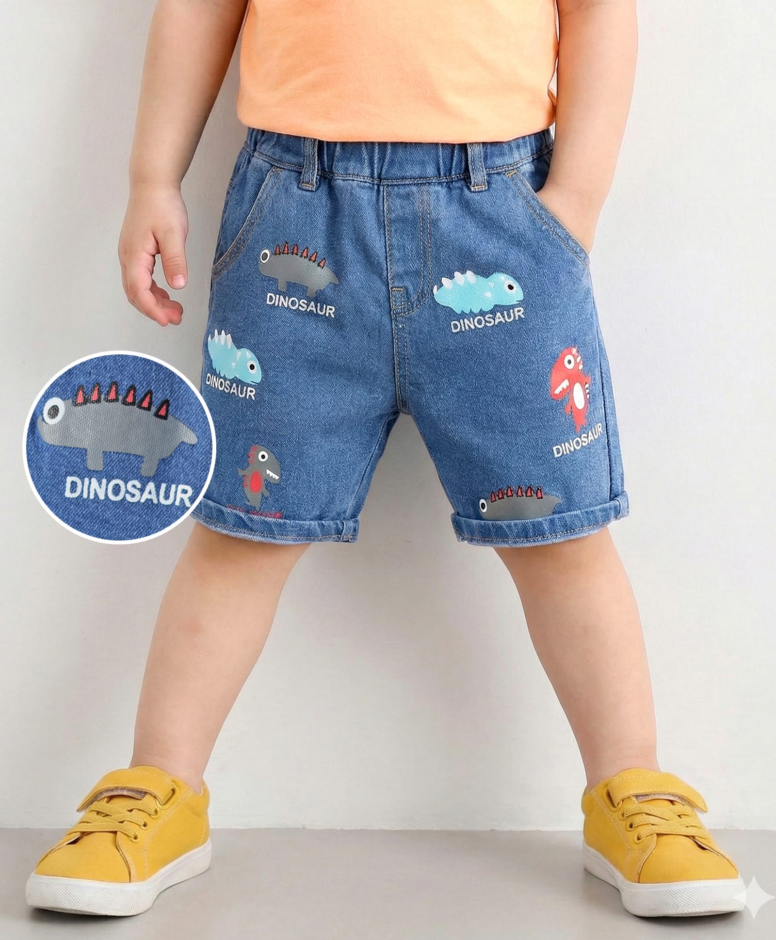 Mark & Mia Denim Knee Length Shorts With Dino Print - Blue-image-41