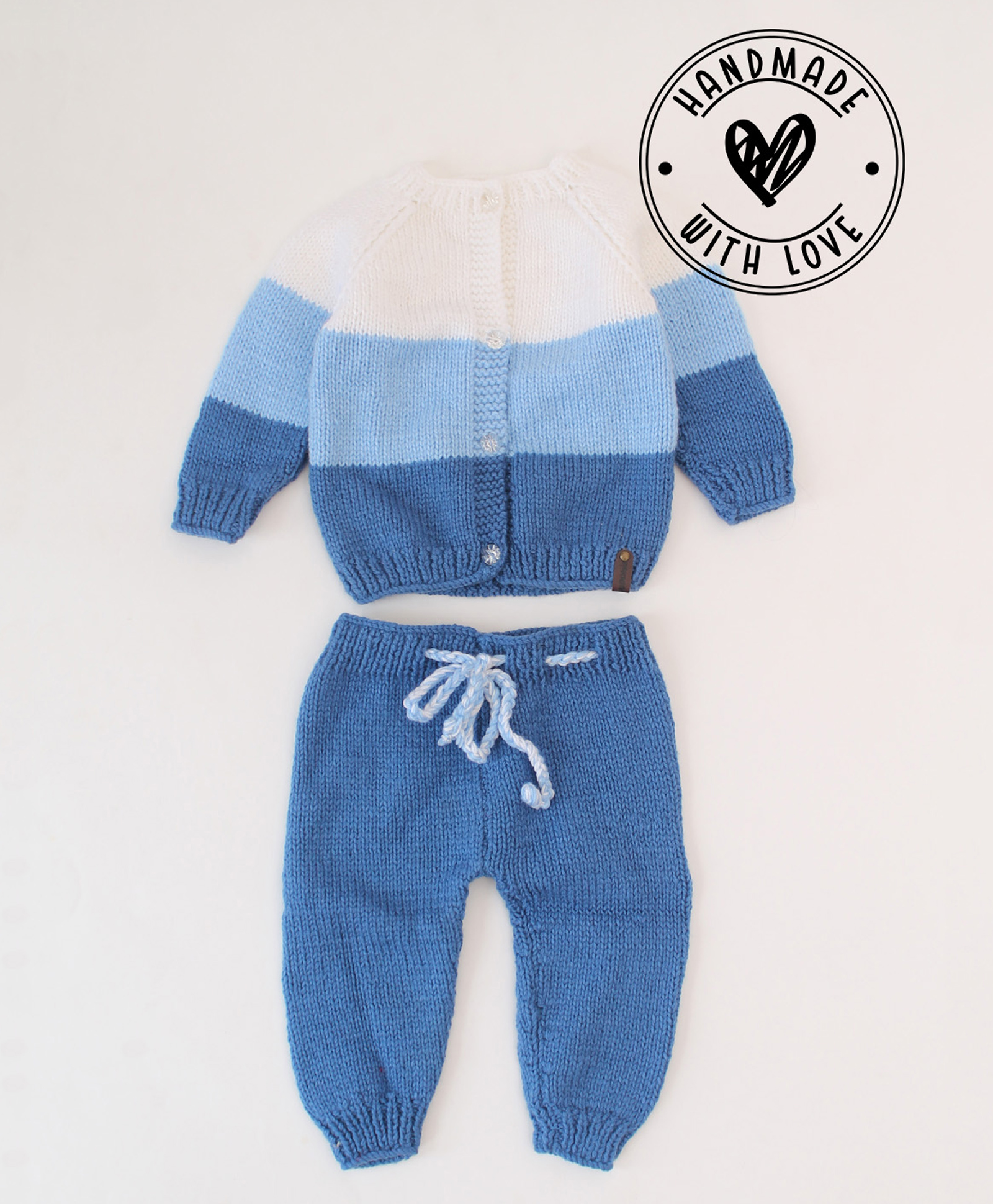 Woonie Full Sleeves Colour Blocked Handknitted Sweater Set - Blue-picture-27