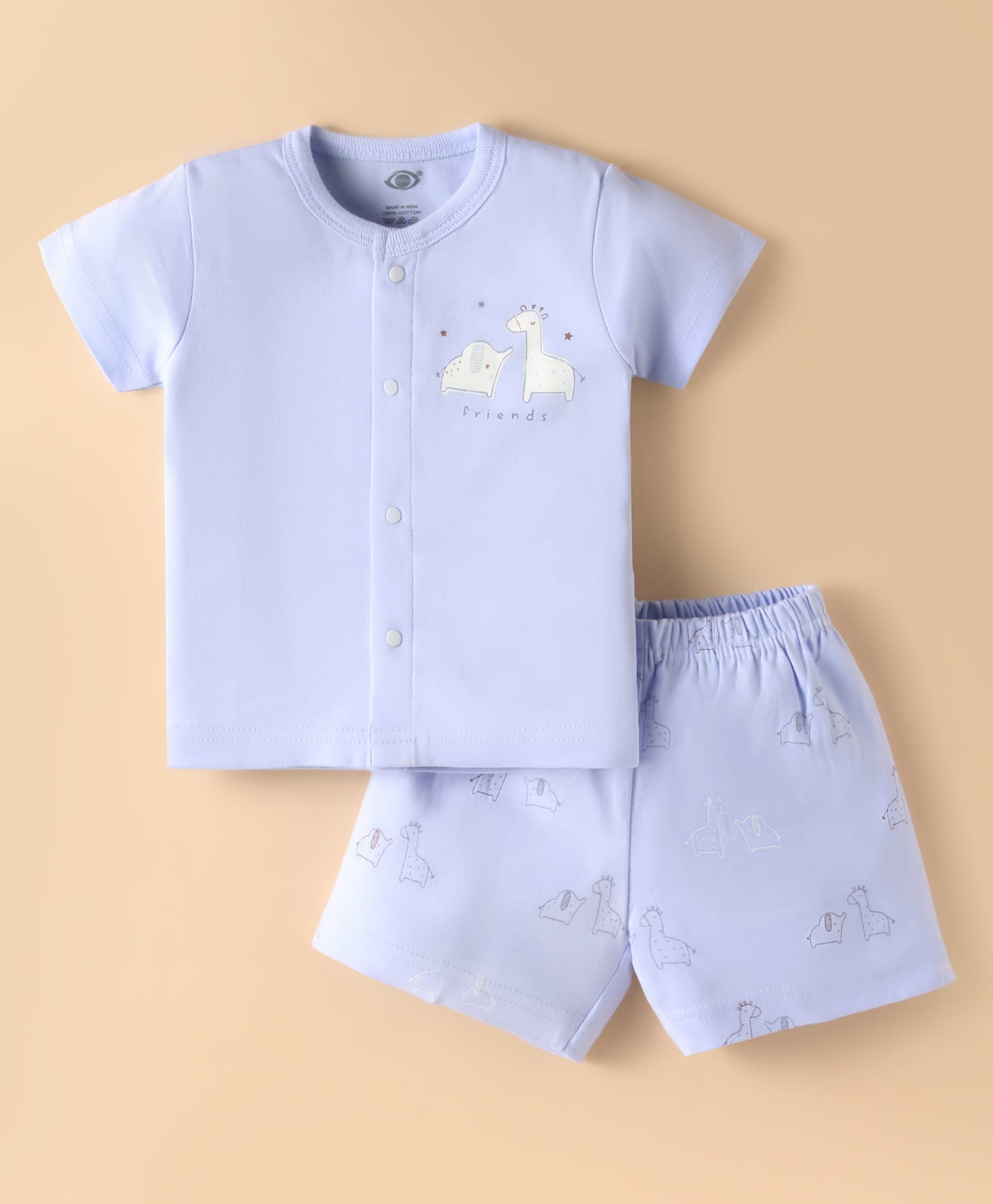 Zero Sinker Knit Half Sleeves Shorts Night Suit With Animal & Friends Text Print - Lavender-image-27