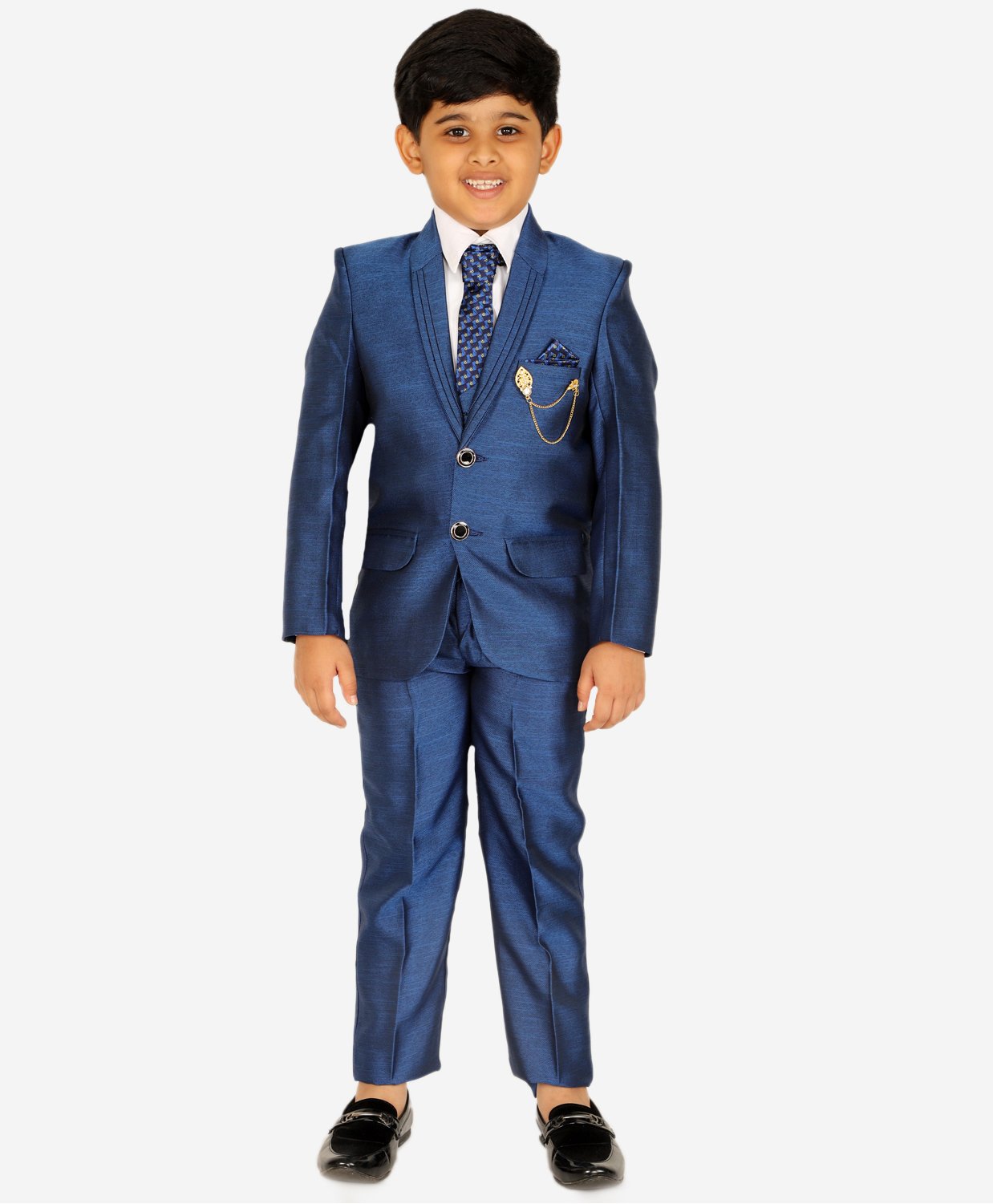 P-MARK Cotton Full Sleeves Solid 4 Piece Party Suit With Tie Set - Royal Blue-image-36