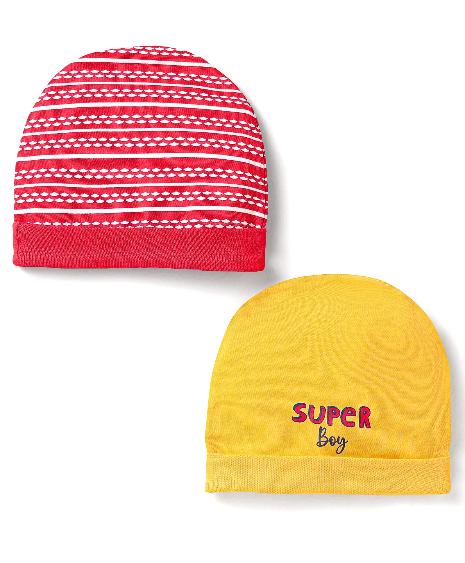 Doodle Poodle Interlock Knit Caps with Super Boy Text Print Pack of 2 Red & Yellow - Diameter 11 cm-picture-5