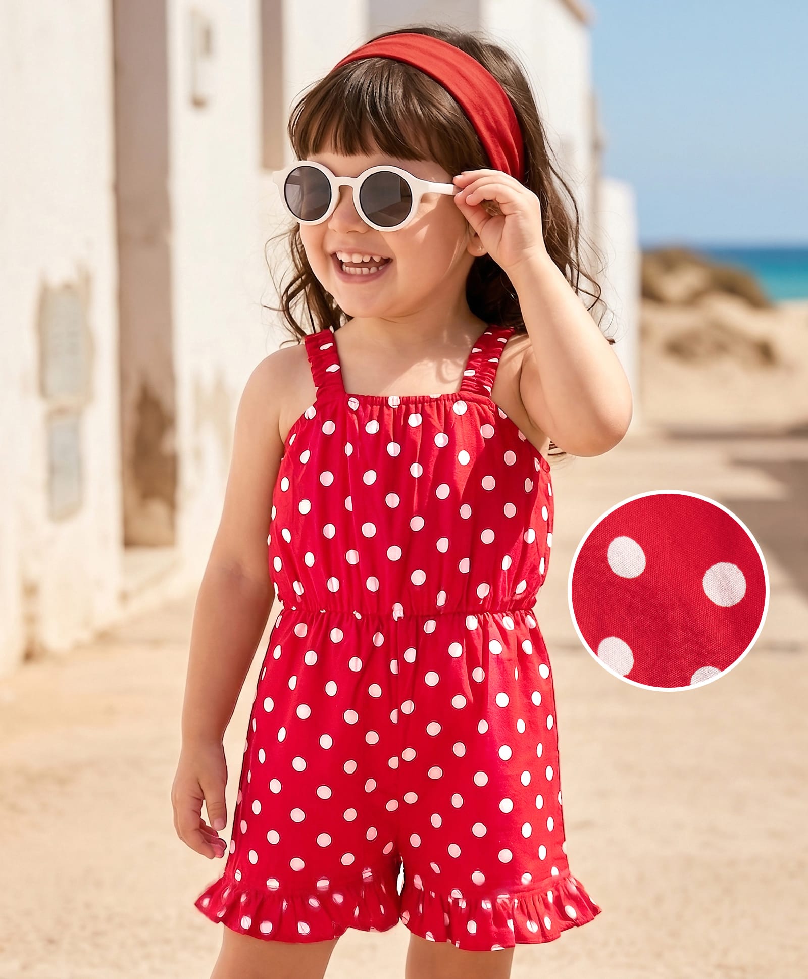 Mark & Mia Woven Sleeveless Jumpsuit With Polka Dots Frill- Red-picture-19