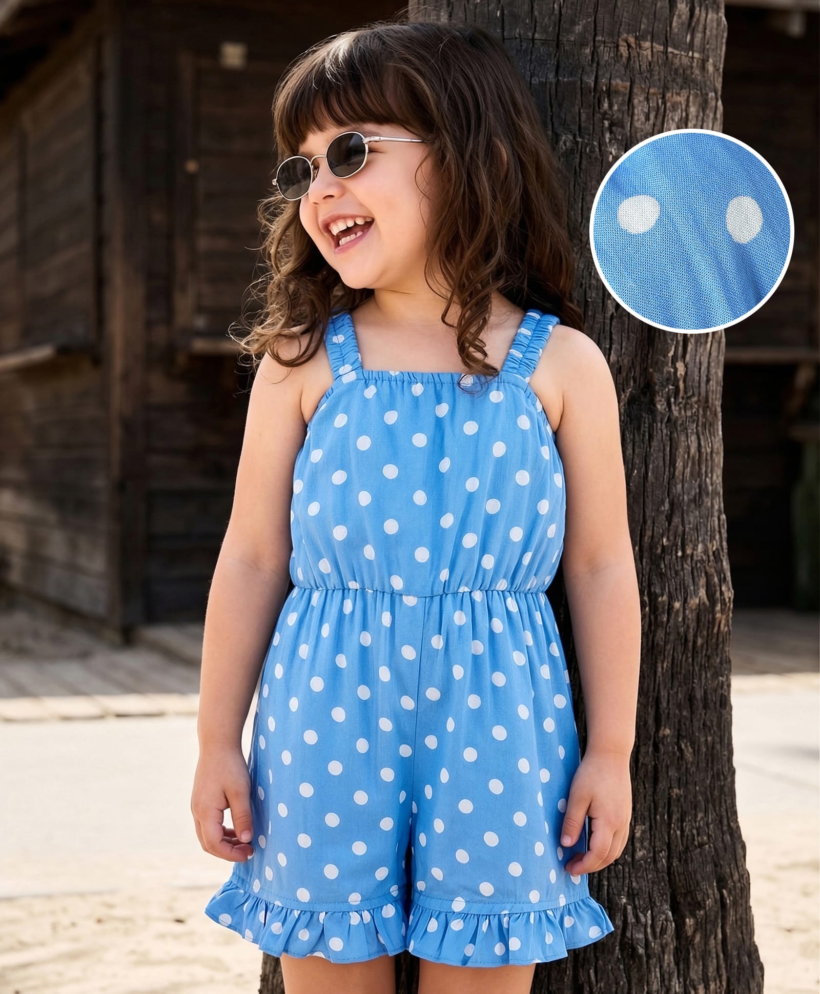Mark & Mia Rayon Woven Sleeveless Jumpsuit With Polka Dot Print - Blue-picture-24