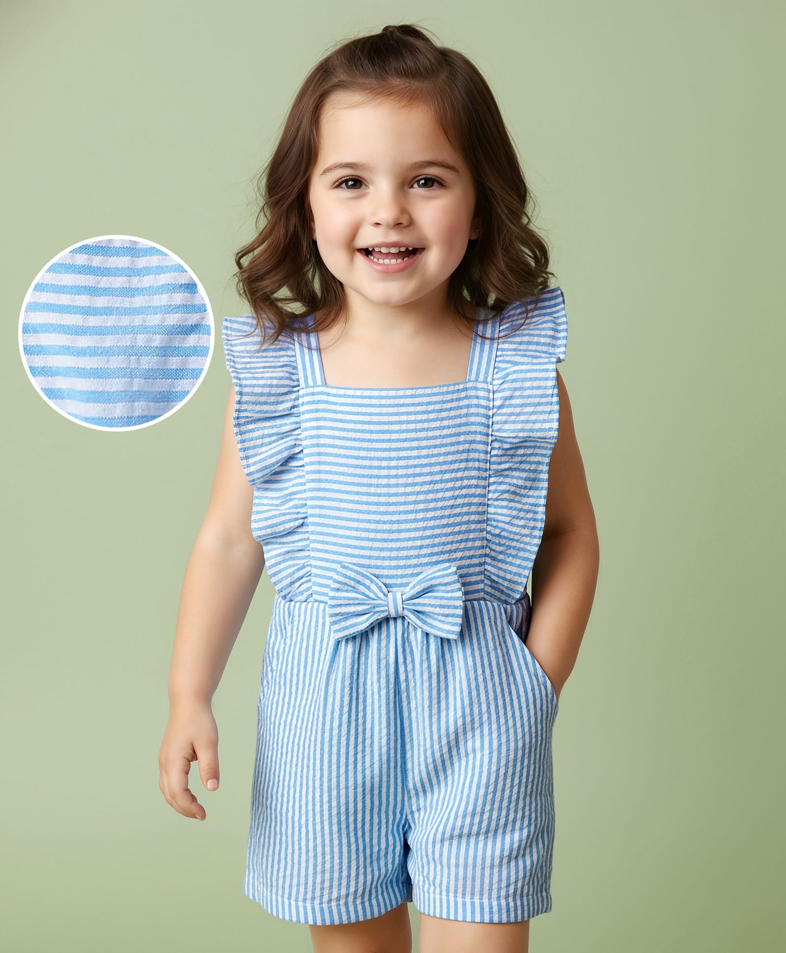 Mark & Mia Sleeveless Striped Jumpsuit With Bow Applique - Light Blue-picture-12