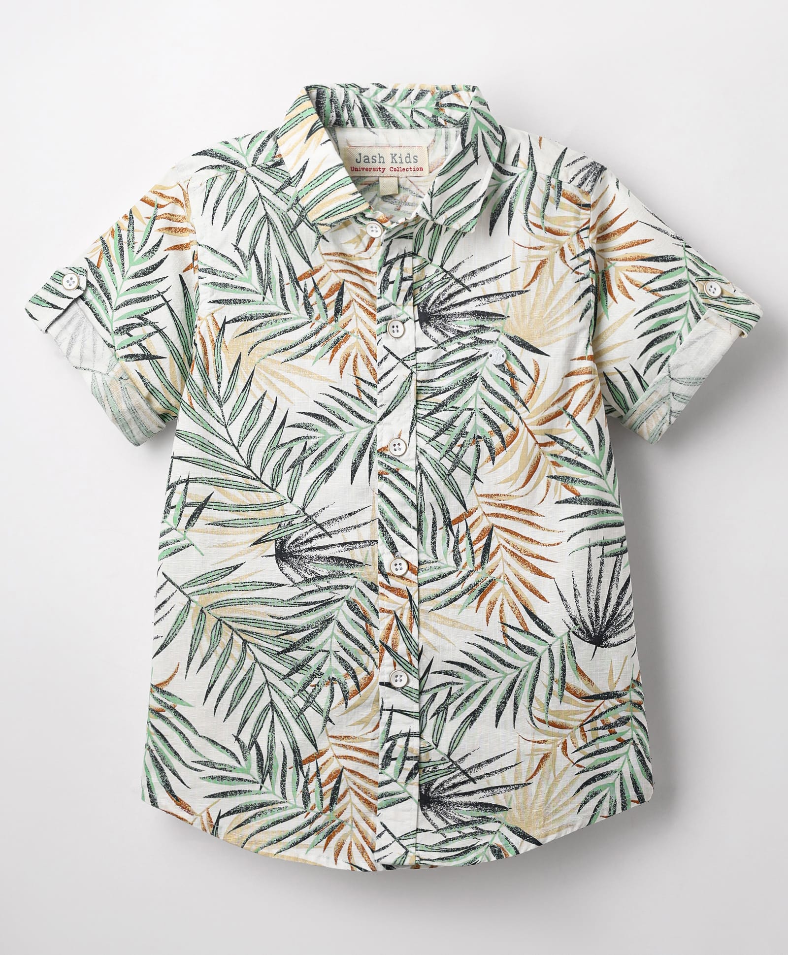 Jash Kids Cotton Woven Half Sleeves Tropical Theme Print Shirt -Green Brown & White-picture-23