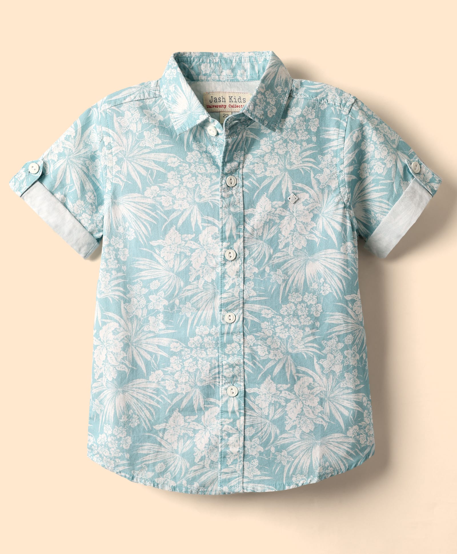 Jash Kids Cotton Woven Half Sleeves Tropical Theme Printed Shirt - Light Blue-picture-28