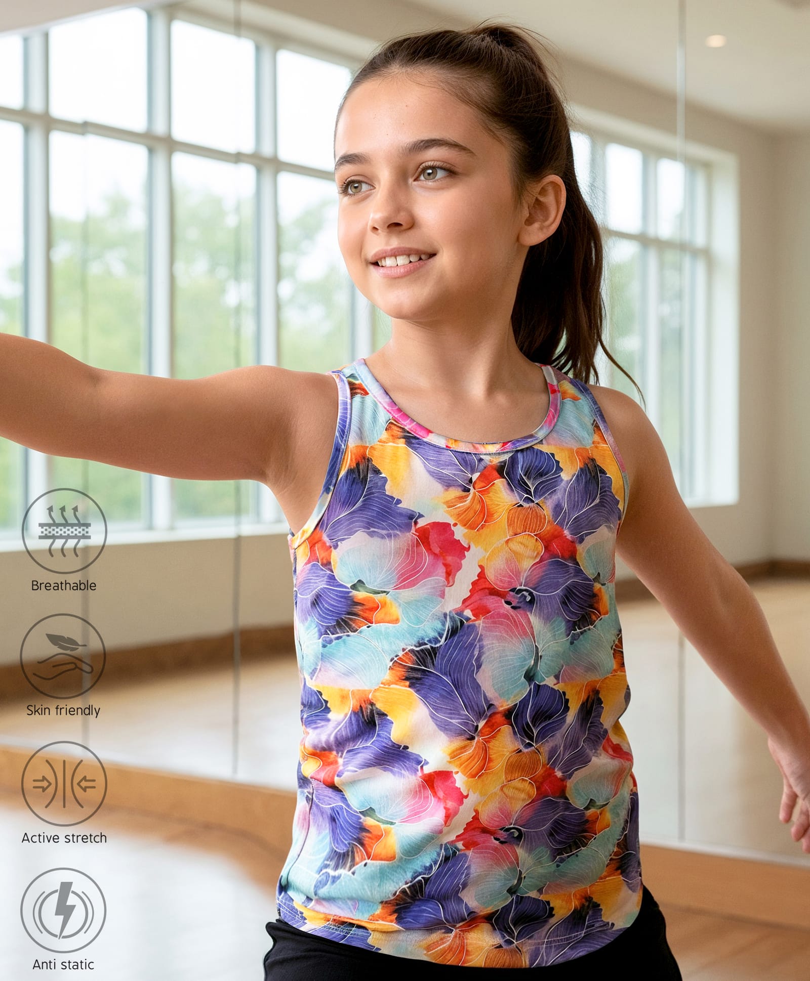 Pine Active Knit Sleeveless Tank T-Shirt With Floral Print - Multicolor-picture-13