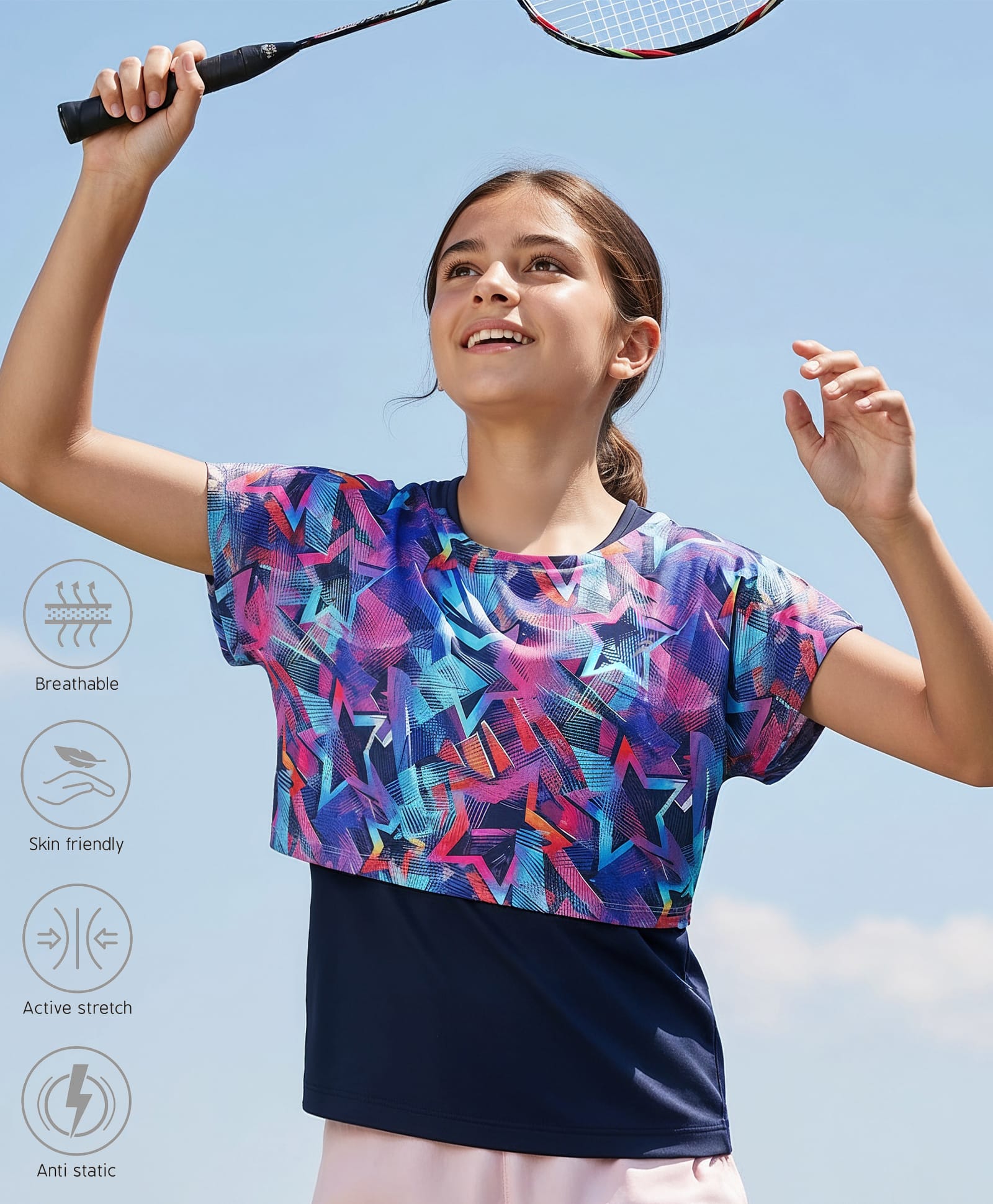 Pine Active Knit Half Sleeves Super Stretch Printed Crop Top with Vest - Multicolor-picture-5