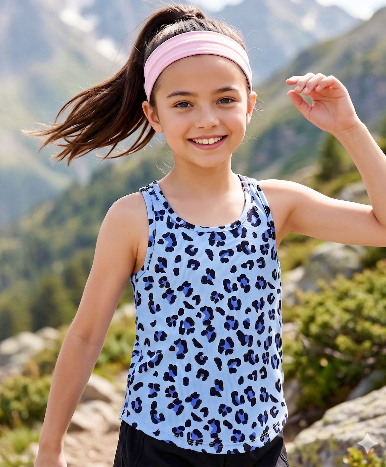 Pine Active Knit Sleeveless T-Shirt with Leaped Print - Light Blue-image-19
