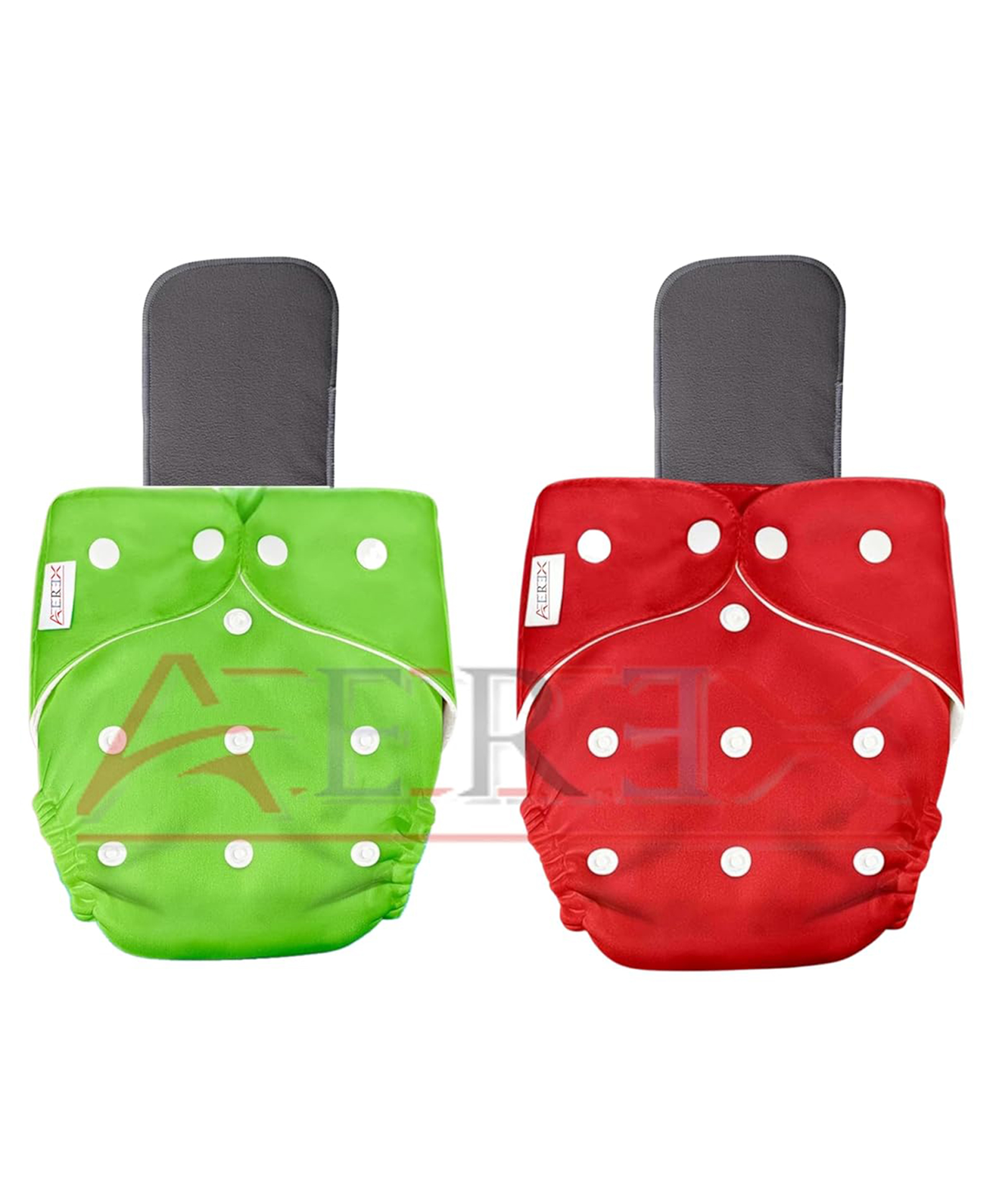 AEREX Reusable Baby Cloth Diapers For 6 Months to 3 Years With 2 Black Insert Pad Leak Proof Washable Diapers For New Born Babies Adjustable Pocket Cloth Diaper Nappies (Red & Green)-image-47
