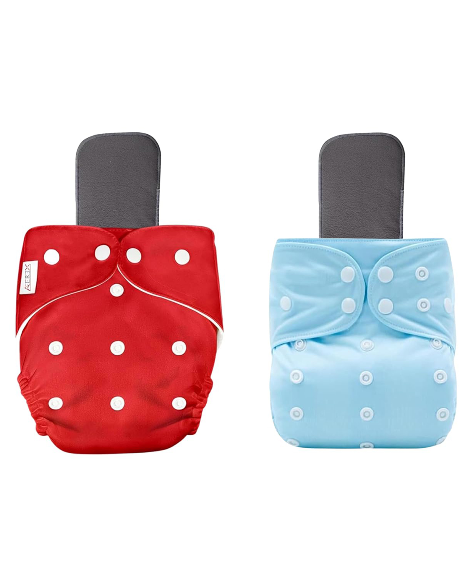 AEREX Reusable Baby Cloth Diapers For 6 Months to 3 Years With 2 Black Insert Pad Leak Proof Washable Diapers For New Born Babies Adjustable Pocket Cloth Diaper Nappies (Red & Light Blue)-image-24