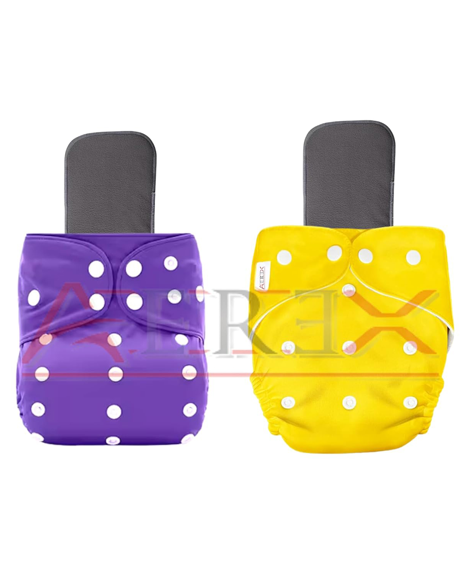 AEREX Reusable Baby Cloth Diapers For 6 Months to 3 Years With 2 Black Insert Pad Leak Proof Washable Diapers For New Born Babies Adjustable Pocket Cloth Diaper Nappies (Yellow & Purple)-image-37