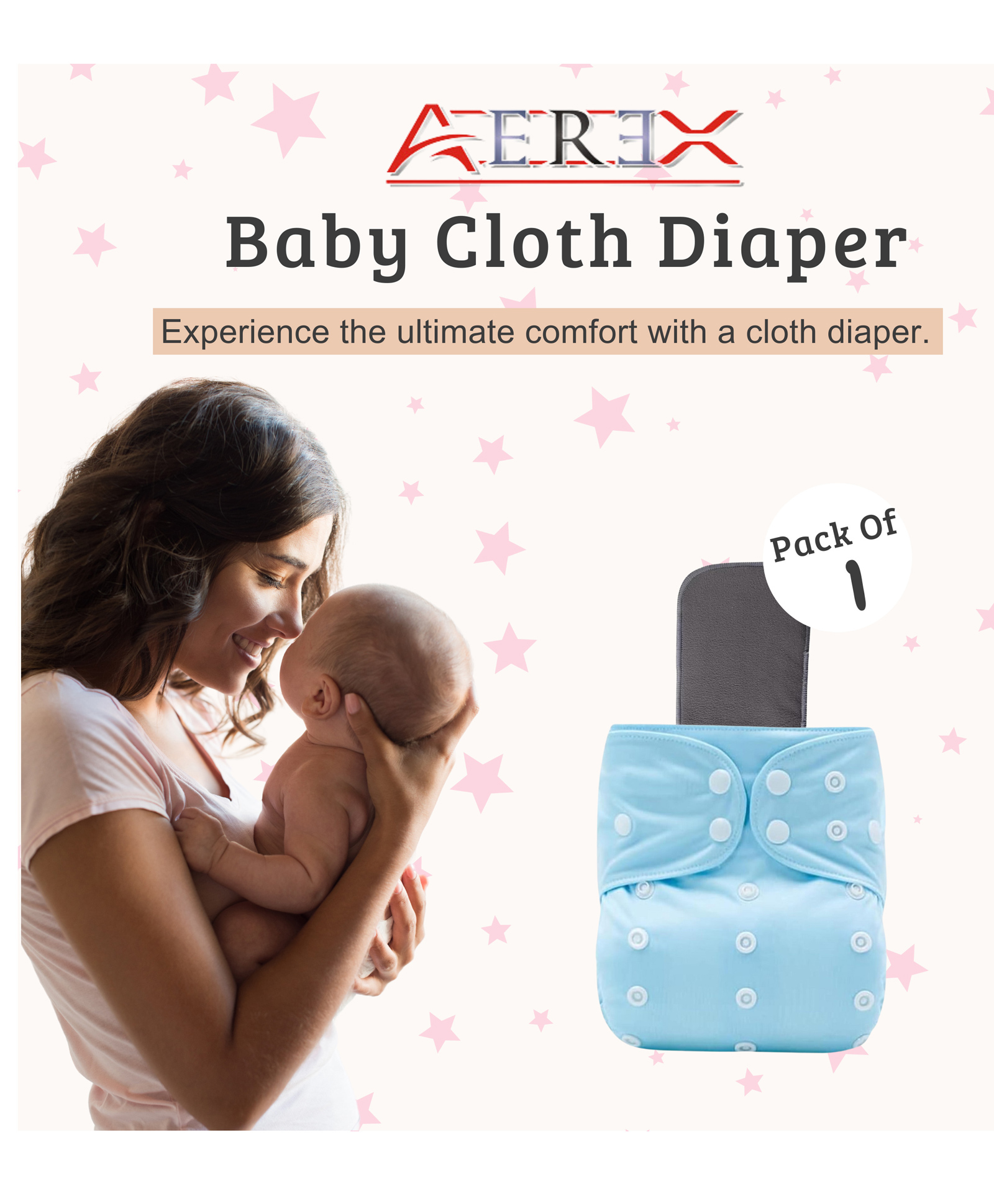 AEREX Reusable Baby Cloth Diapers For 6 Months to 3 Years With Black Insert Pads Leak Proof Washable Diapers For New Born Babies Adjustable Pocket Cloth Diaper Nappies (Multicolor, Pack of 1)-image-25