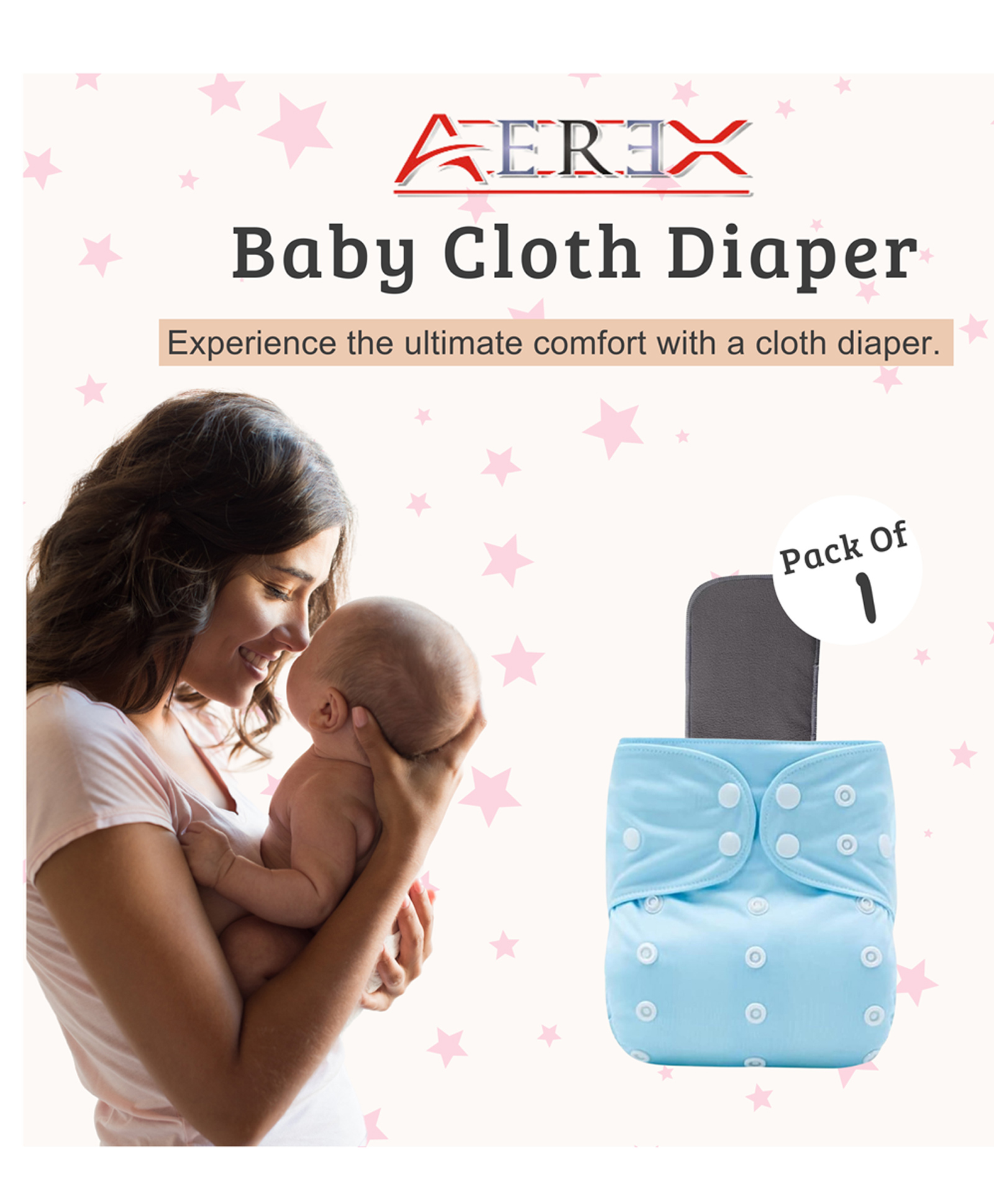 AEREX Baby Cloth Diapers Reusable For 6 Months to 3 Years With Insert Pads Leak Proof Washable Diapers For New Born Babies Adjustable Pocket Cloth Diaper Nappies (Multicolor, Pack of 1)-image-34