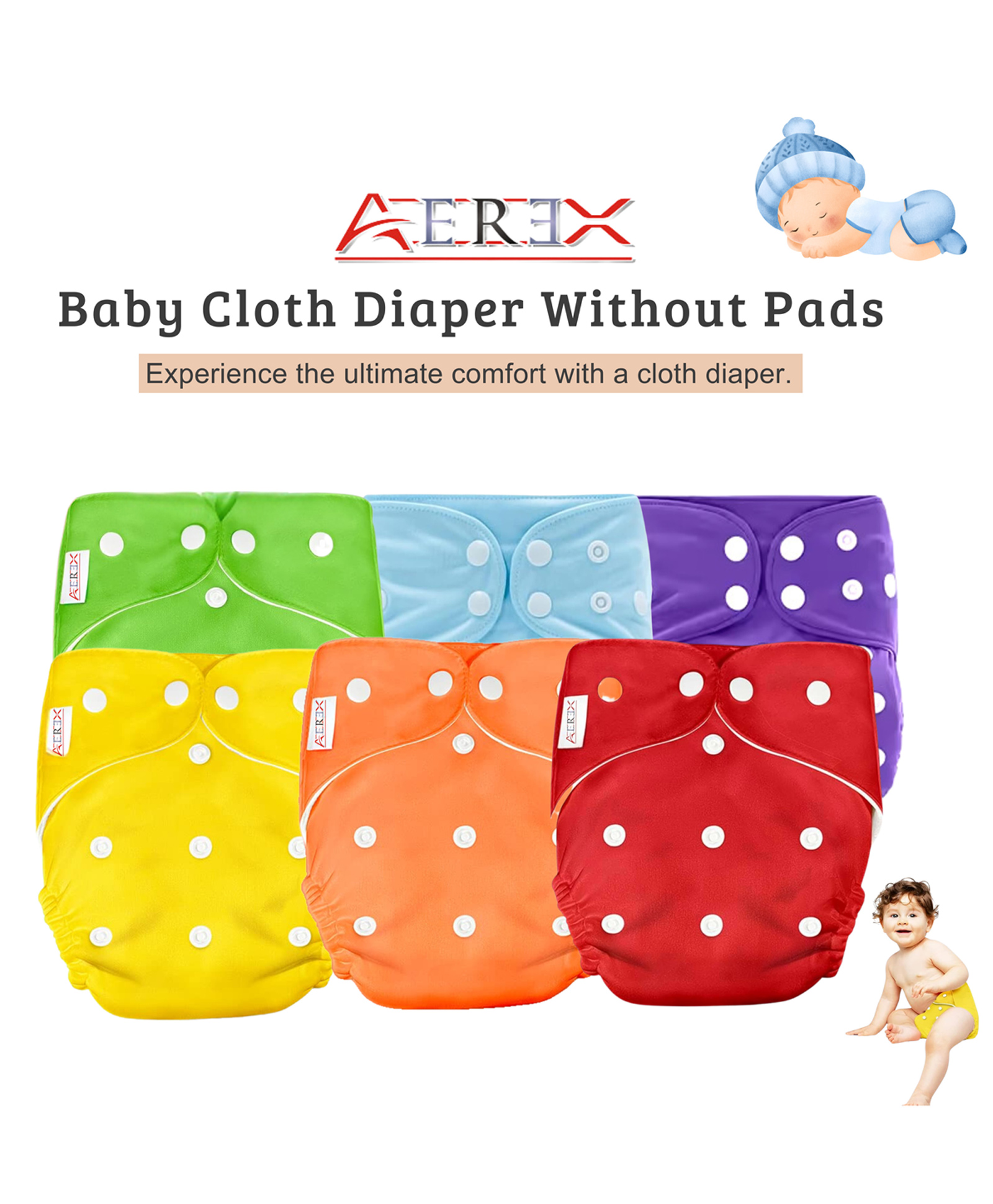 AEREX Reusable Baby Cloth Diapers For 6 Months to 3 Years Without Insert Pads Leak Proof Washable Diapers For New Born Babies Adjustable Pocket Cloth Diaper Nappies (Multicolor, Pack of 10)-image-35