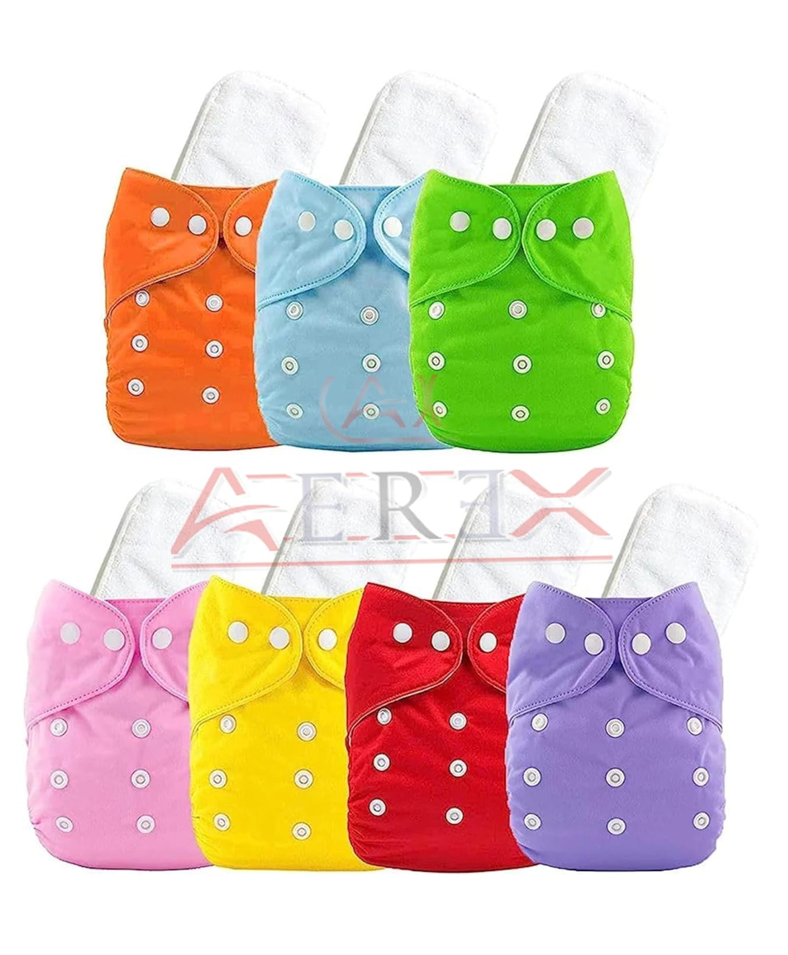 AEREX Reusable Baby Cloth Diapers For 6 Months to 3 Years With White Insert Pads Leak Proof Washable Diapers For New Born Babies Adjustable Pocket Cloth Diaper Nappies (Multicolor, Pack of 8)-image-32