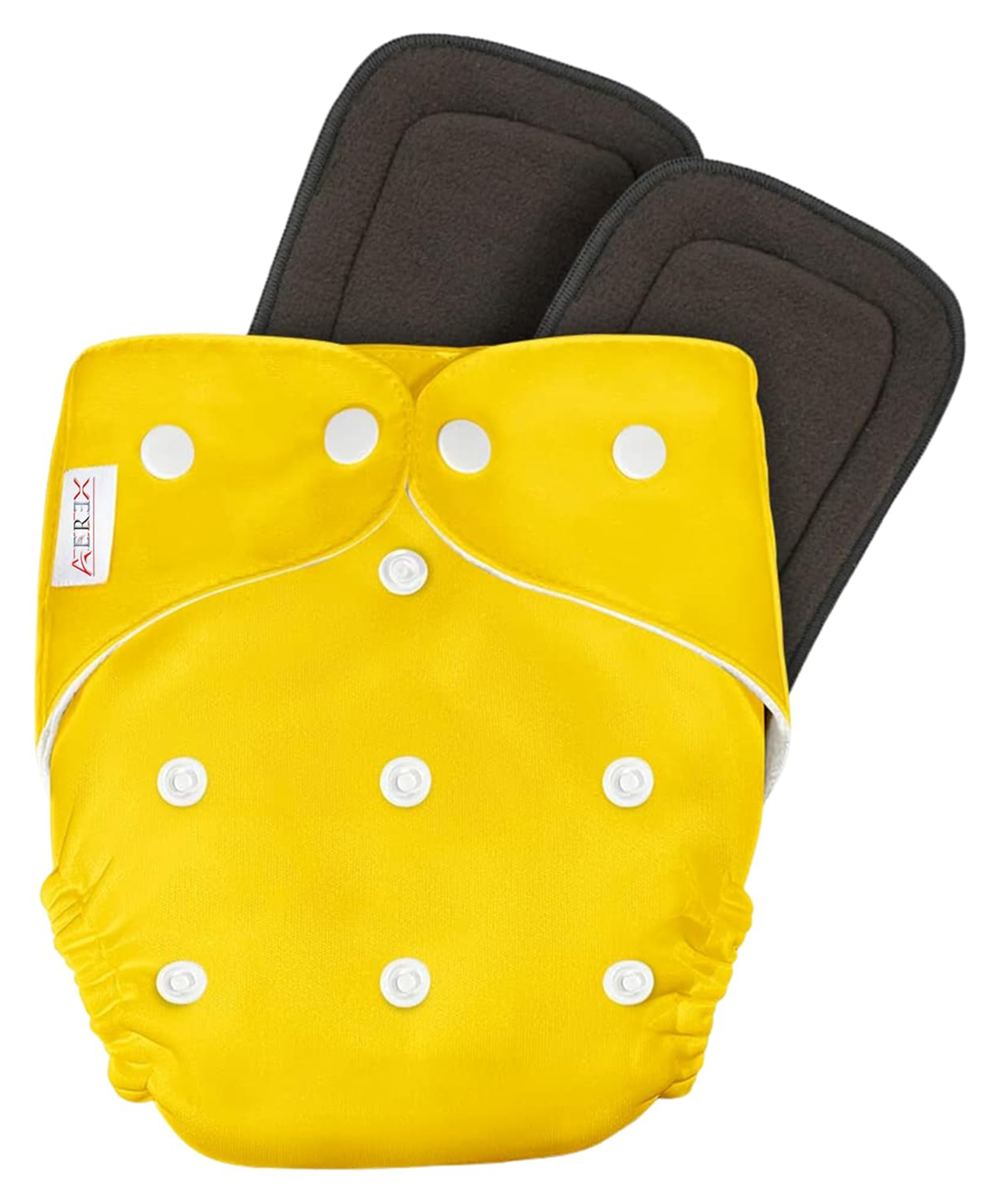 AEREX Reusable Baby Cloth Diapers For 6 Months to 3 Years With 2 Black Insert Pads Leak Proof Washable Diapers For New Born Babies Adjustable Pocket Cloth Diaper Nappies (Yellow)-image-22