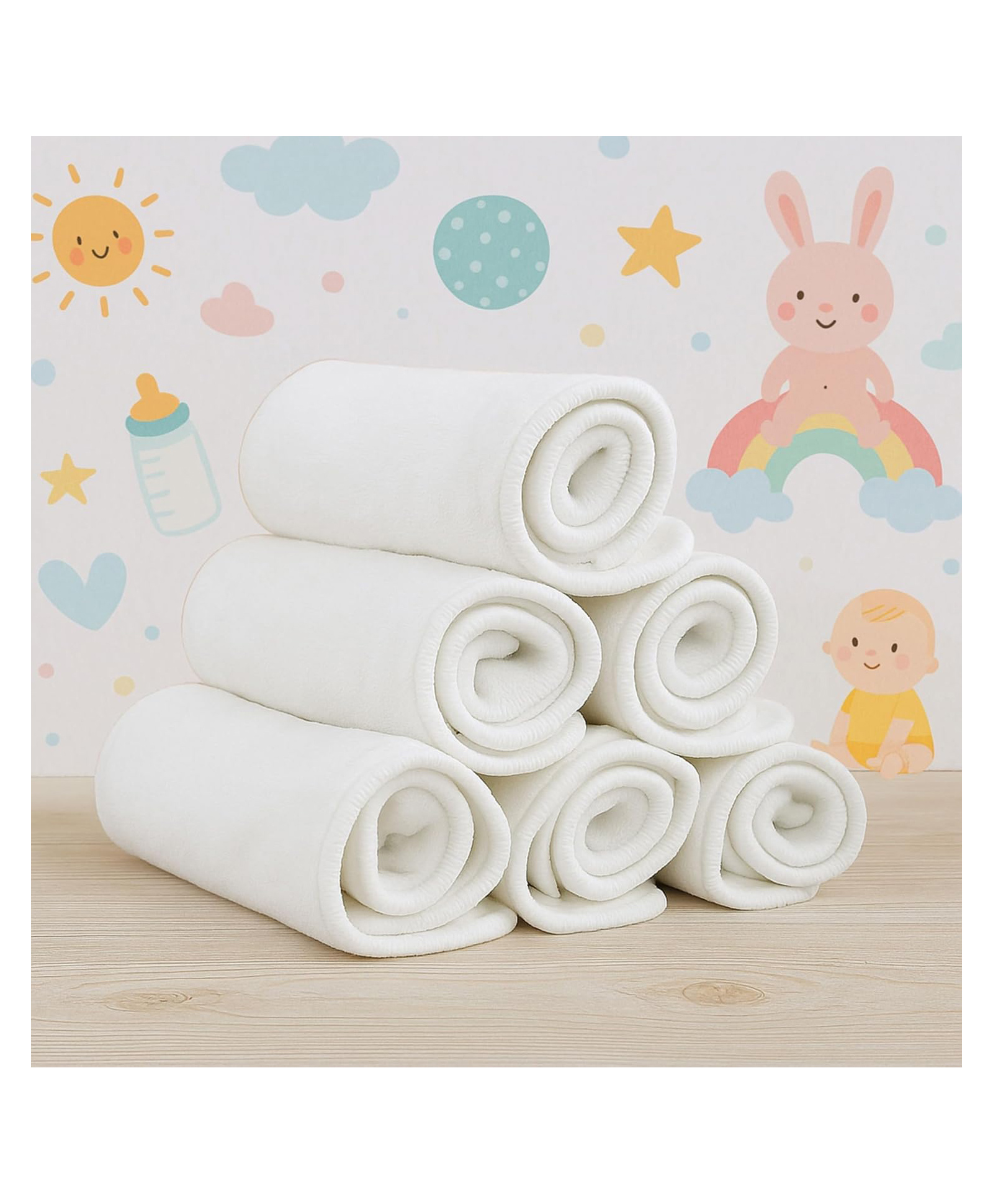 AEREX Reusable White Inserts Pads for Diapers Bamboo Charcoal Inserts Liners Natures Cloth Diaper Liner Wet Free Booster Inserts Nappy Inserts for Baby Cloth Diapers (Pack of 7)-image-36