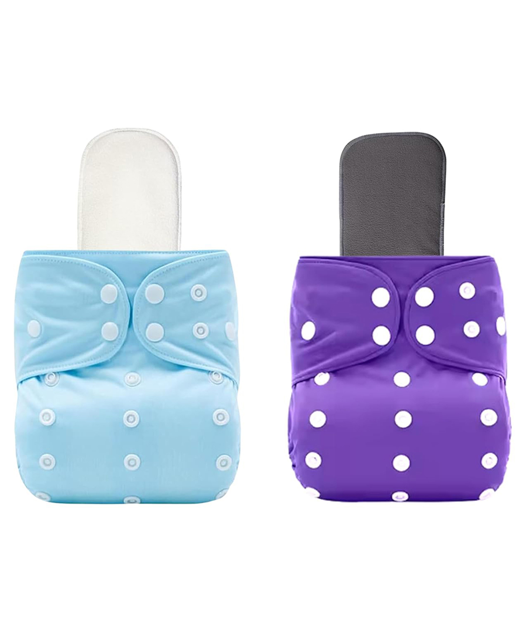 AEREX Reusable Baby Cloth Diapers For 6 Months to 3 Years With 2 Insert Pad Leak Proof Washable Diapers For New Born Babies Adjustable Pocket Cloth Diaper Nappies (Purple & Light Blue)-image-15