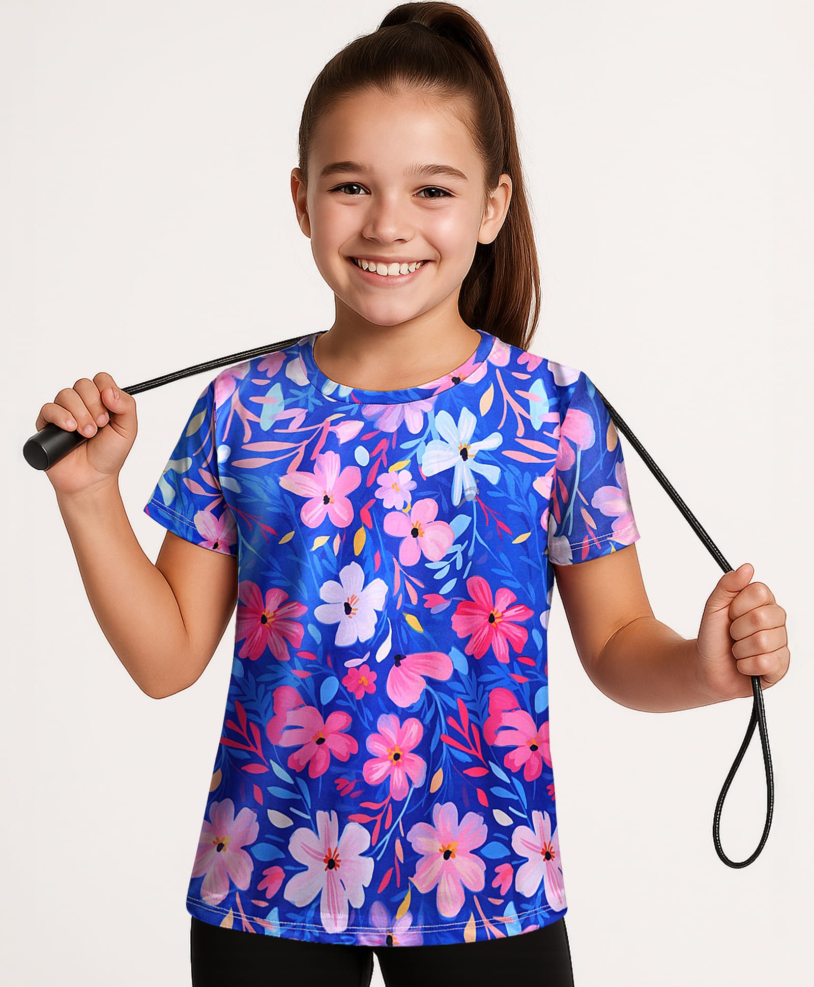 Pine Active Knit Half Sleeves T-Shirt with Floral Print - Blue-picture-31