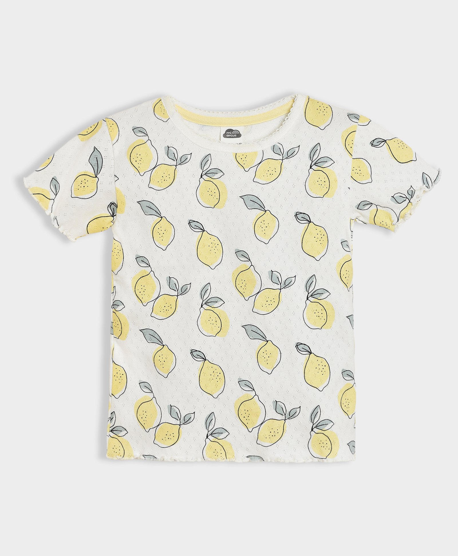 Mi Arcus 100% Cotton Half Sleeves Lemon Printed Tee - Off White-image-34