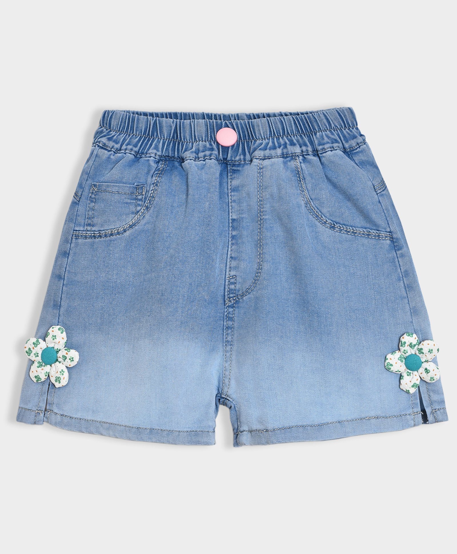 Mi Arcus Denim Floral Applique Detailed Washed Shorts - Blue-image-11