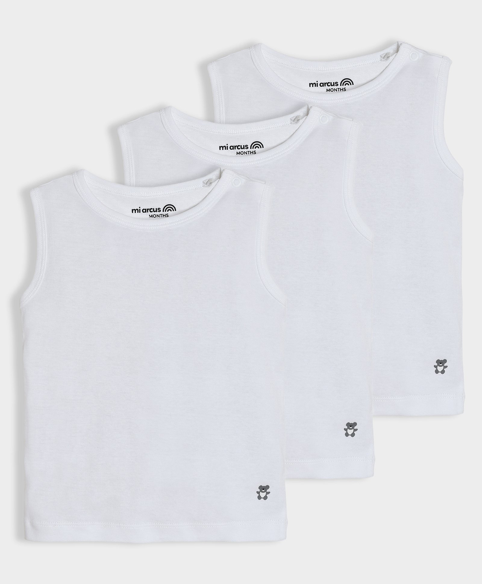 Mi Arcus 100% Cotton Pack Of 3 Sleeveless Solid Vests - White-picture-20