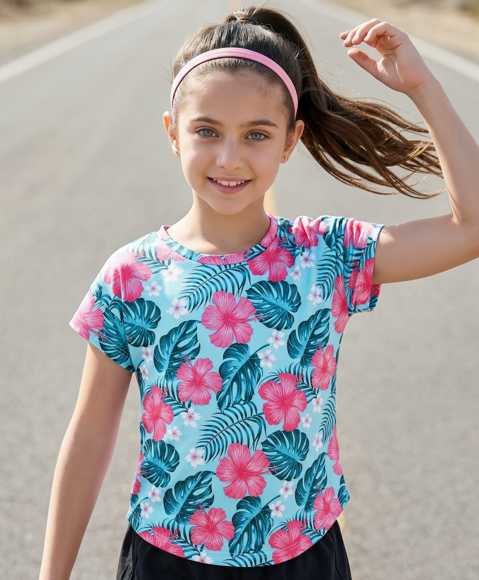 Pine Active Knit Half Sleeves T-Shirt With Floral Print - Light Blue-picture-2
