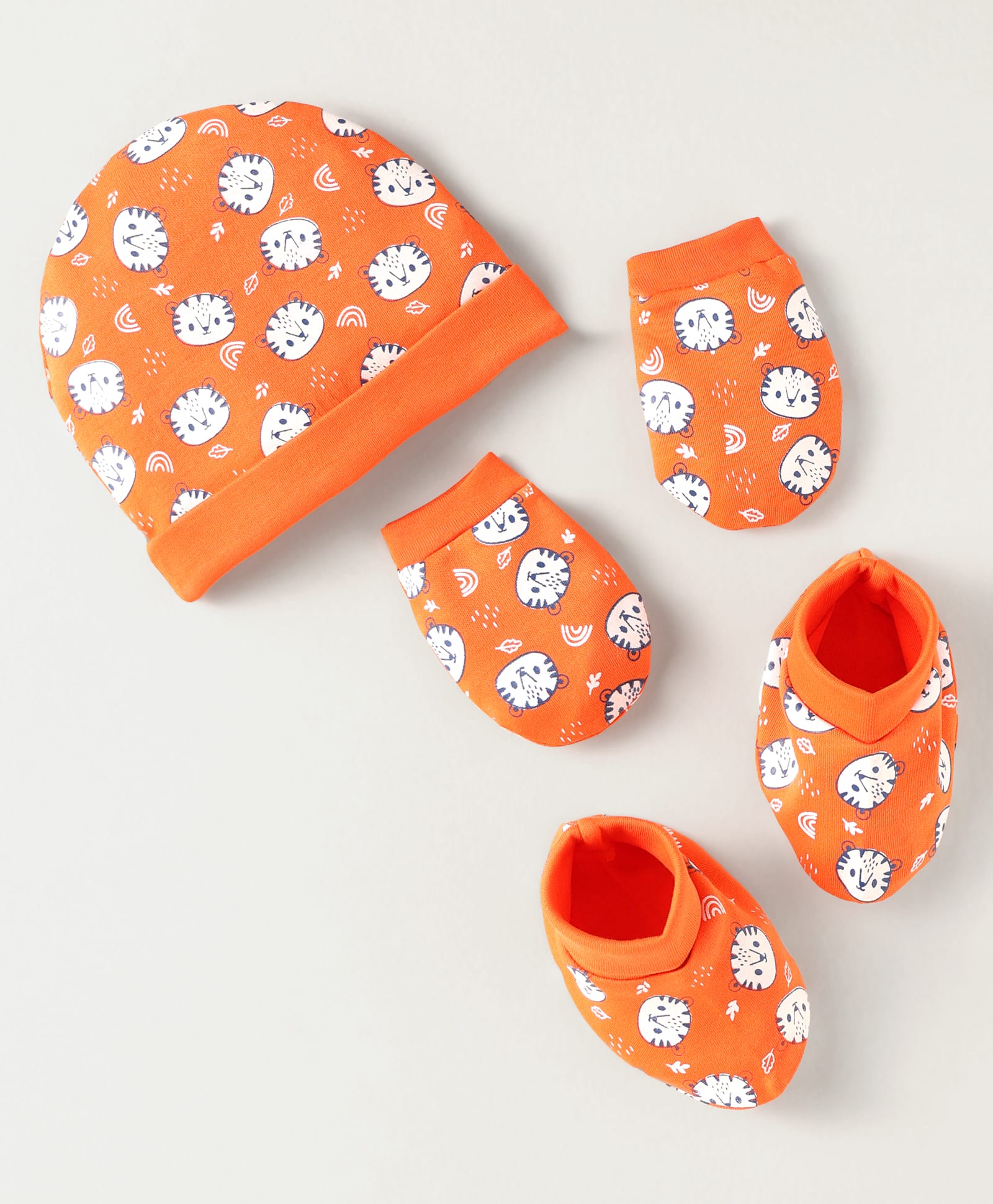 Doodle Poodle Interlock Knit Cap Mittens & Booties Set With Cat Print Orange - Diameter 12 cm-image-32