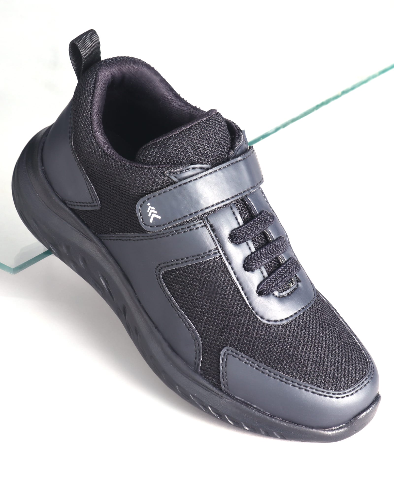 Pine Kids School Shoes with Velcro Closure - Black