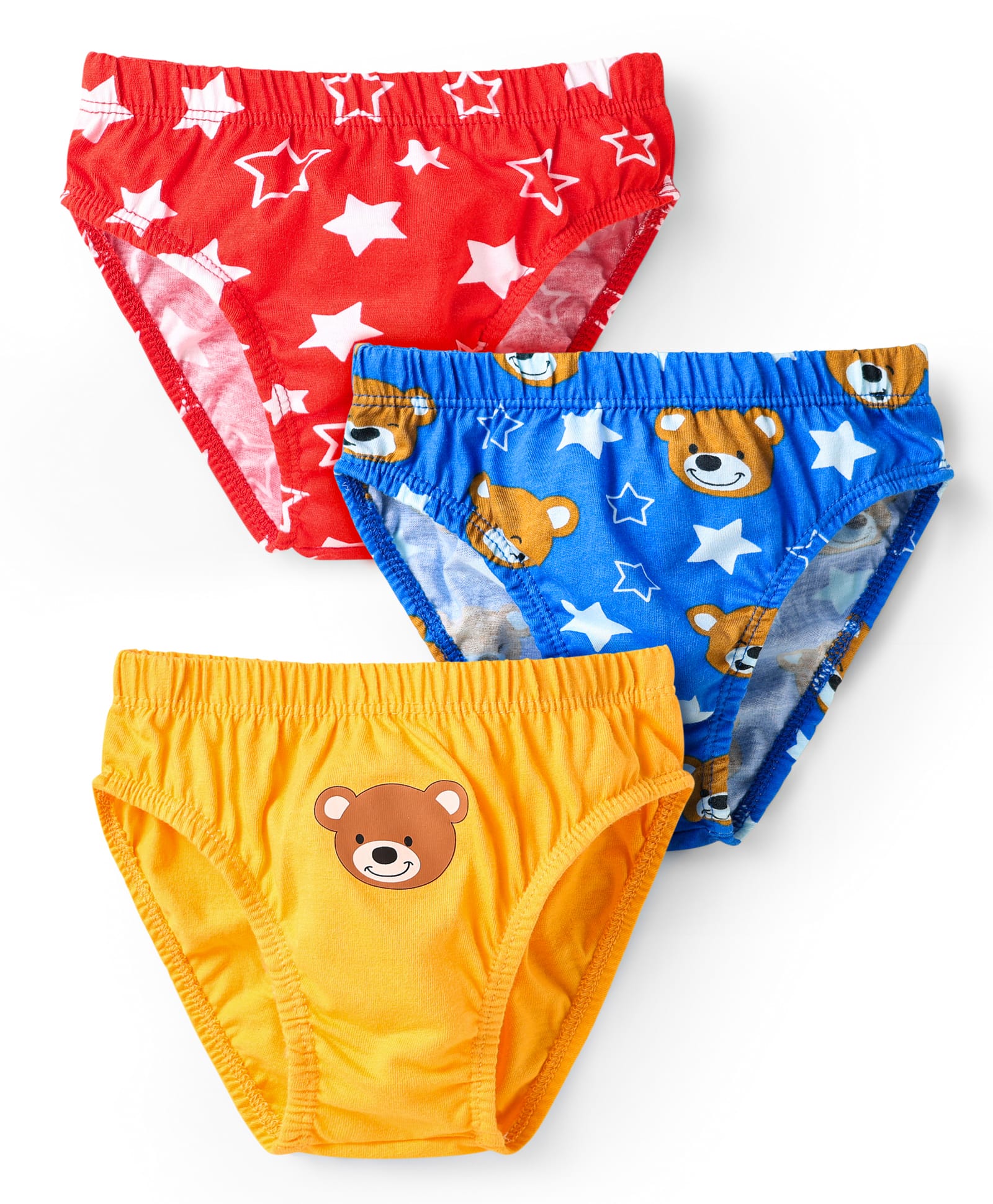 Babyhug 100% Cotton Single Jersey Knit Panties With Star & Bear Print Pack Of 3 - Yellow Red & Blue-image-46