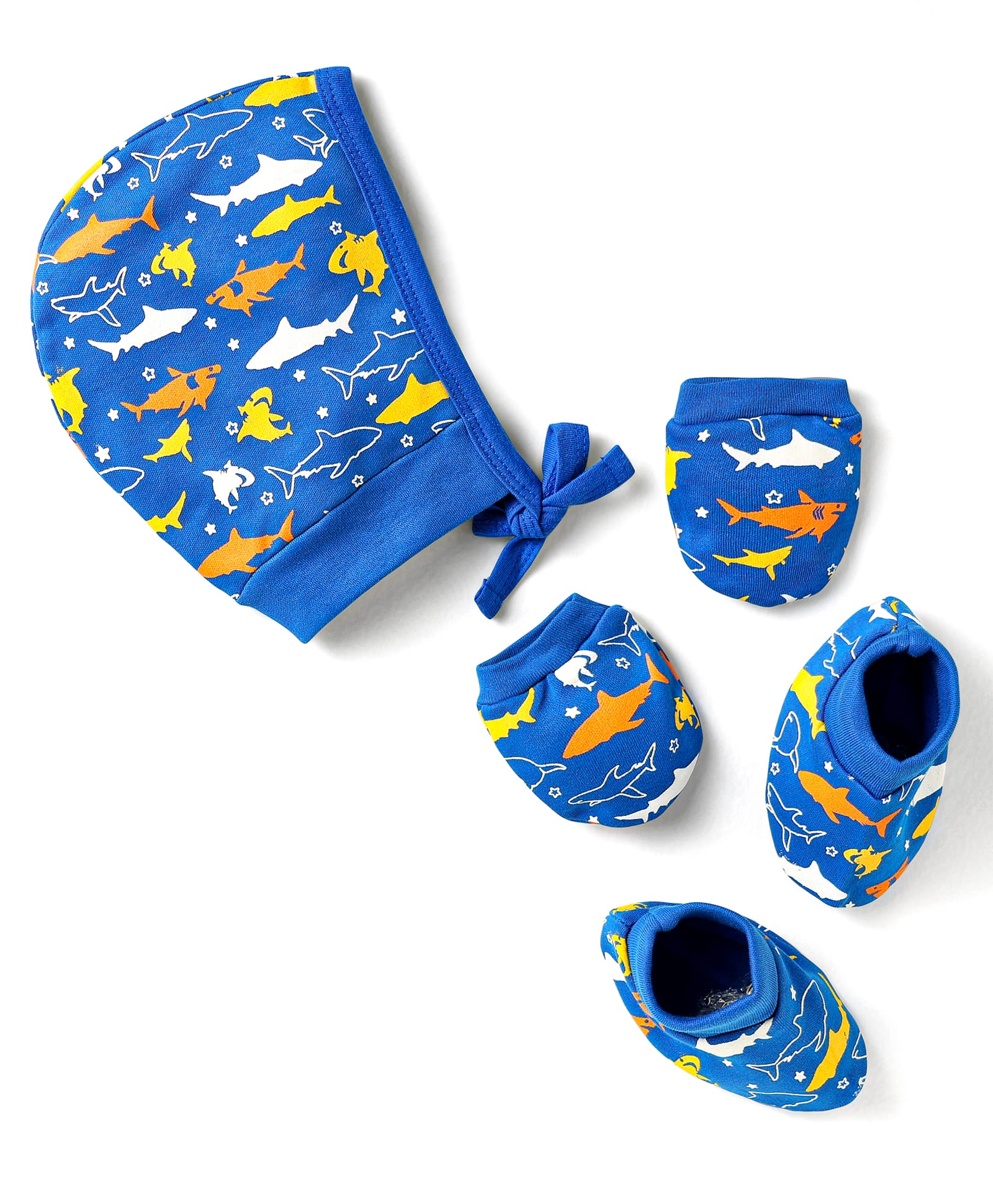 Doodle Poodle Interlock Knit Cap Mittens & Booties Set with Sea Life Print Blue- Diameter 13 cm-picture-30