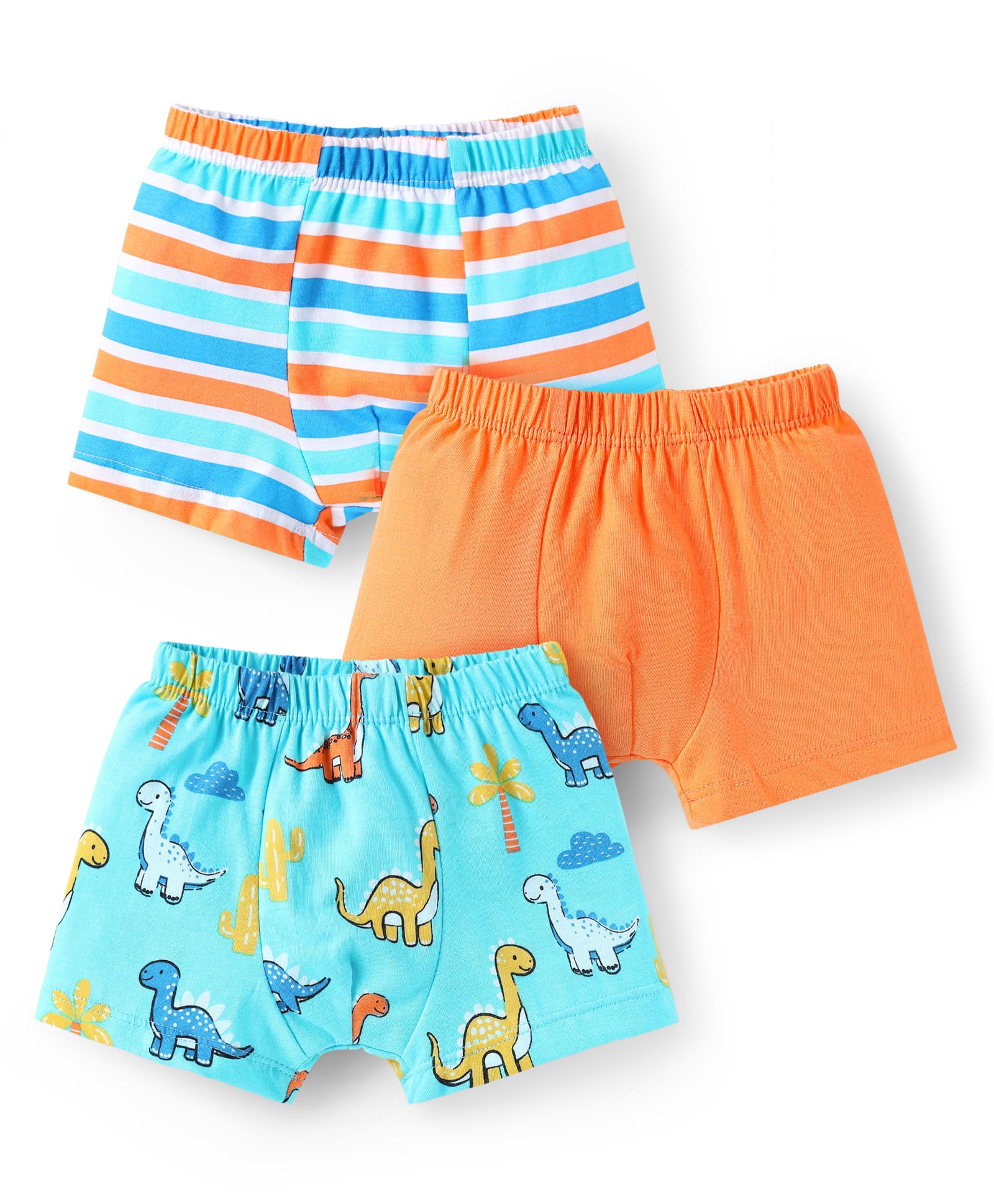 Babyhug 100% Cotton Single Jersey Knit Trunk With Stripes & Dino Print Pack Of 3 - Orange & Light Blue-picture-19