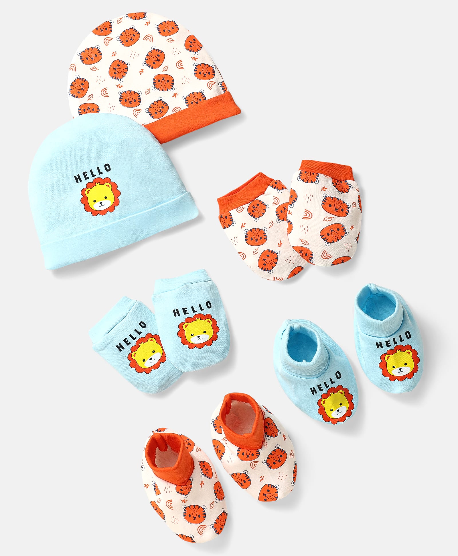 Doodle Poodle Interlock Knit Cap Mittens & Booties Set with Animal Print Pack of 2 Light Blue & Orange - Diameter 11 cm-picture-34