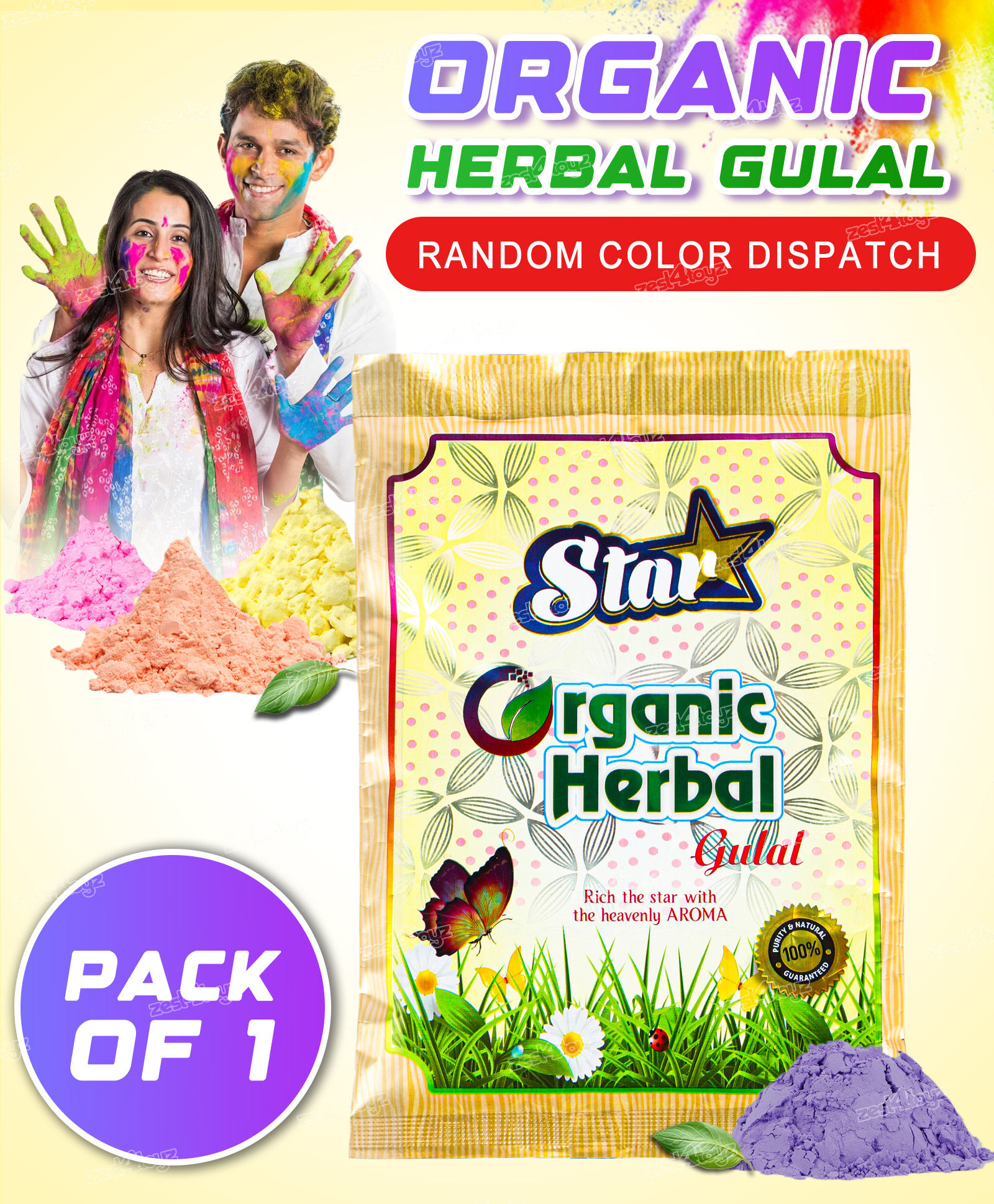 Fiddlerz Holi Organic Herbal Gulal Colors for Festivals Non-Toxic Natural Fragrance Skin Safe Vibrant Shades Soft Rangoli Powder for Holi Navratri Diwali Pooja Mandir Decor (Pack of 1)-image-18
