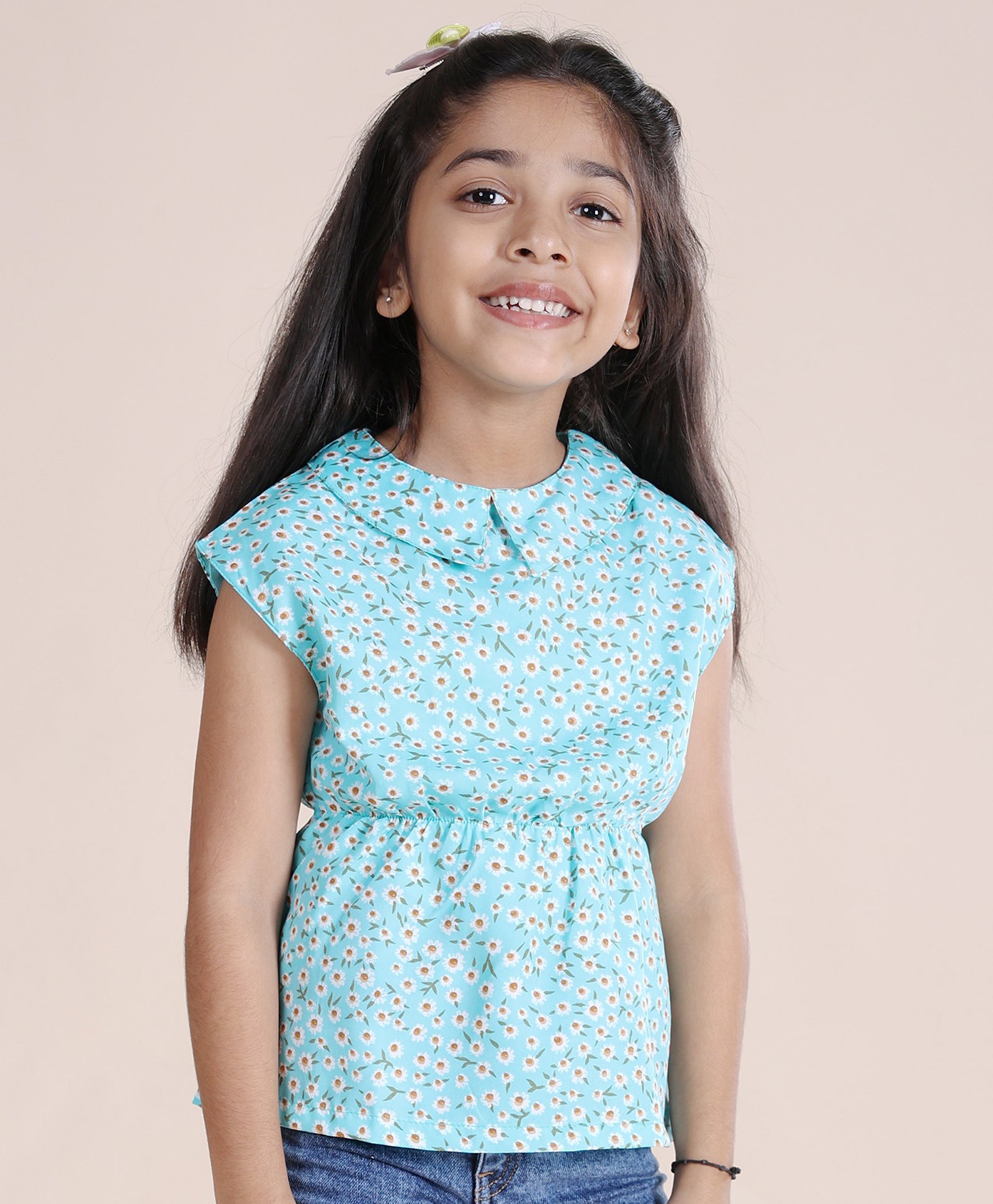 Kiddopanti Sleeveless Floral Printed Top - Blue-picture-15