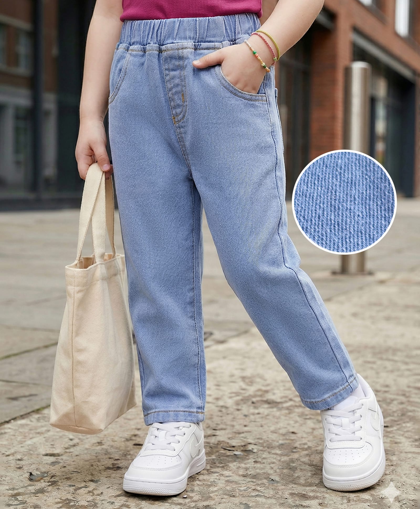 Mark & Mia Cotton Lycra Full Length Oversized Solid Denim Jeans - Light Blue-picture-11