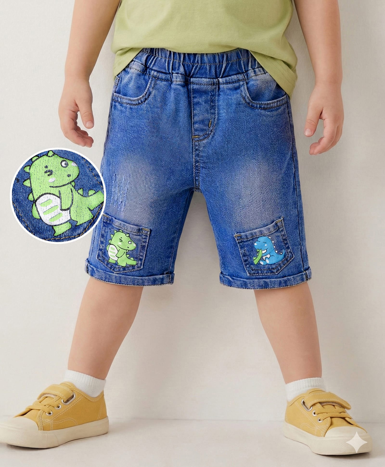 Mark & Mia Denim Knee Length Shorts With Pocket & Dino Print - Blue-image-49
