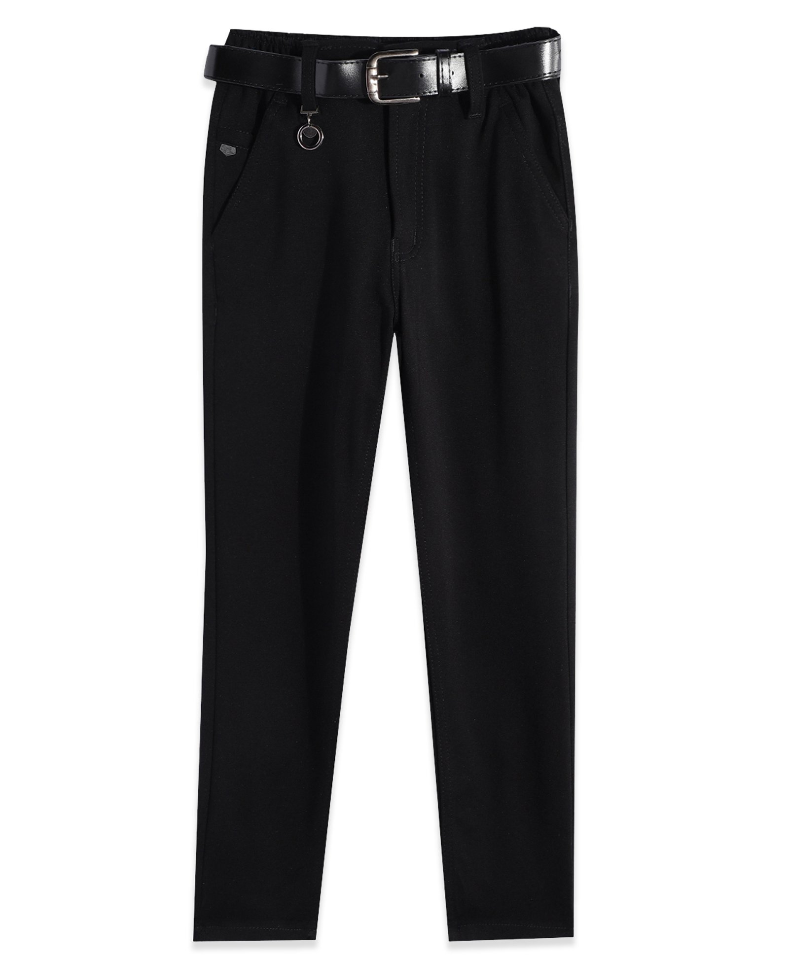 CAVIO Lycra Blend Solid Trousers With Belt Set - Black-picture-14