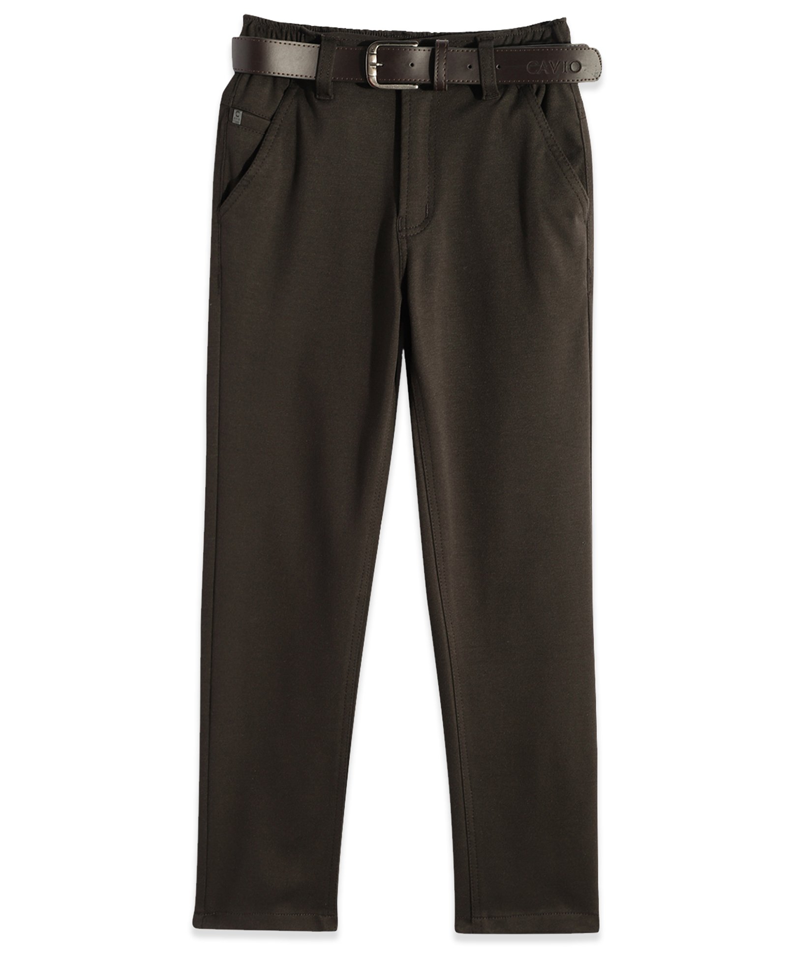CAVIO Lycra Blend Solid Trousers With Belt - Brown-picture-28