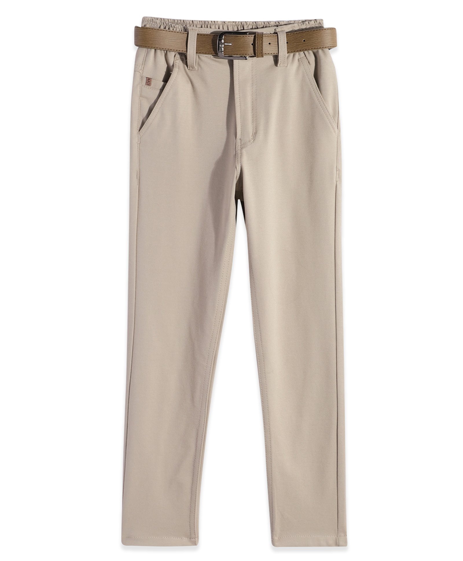 CAVIO Lycra Blend Solid Trousers With Belt - Cream-picture-16