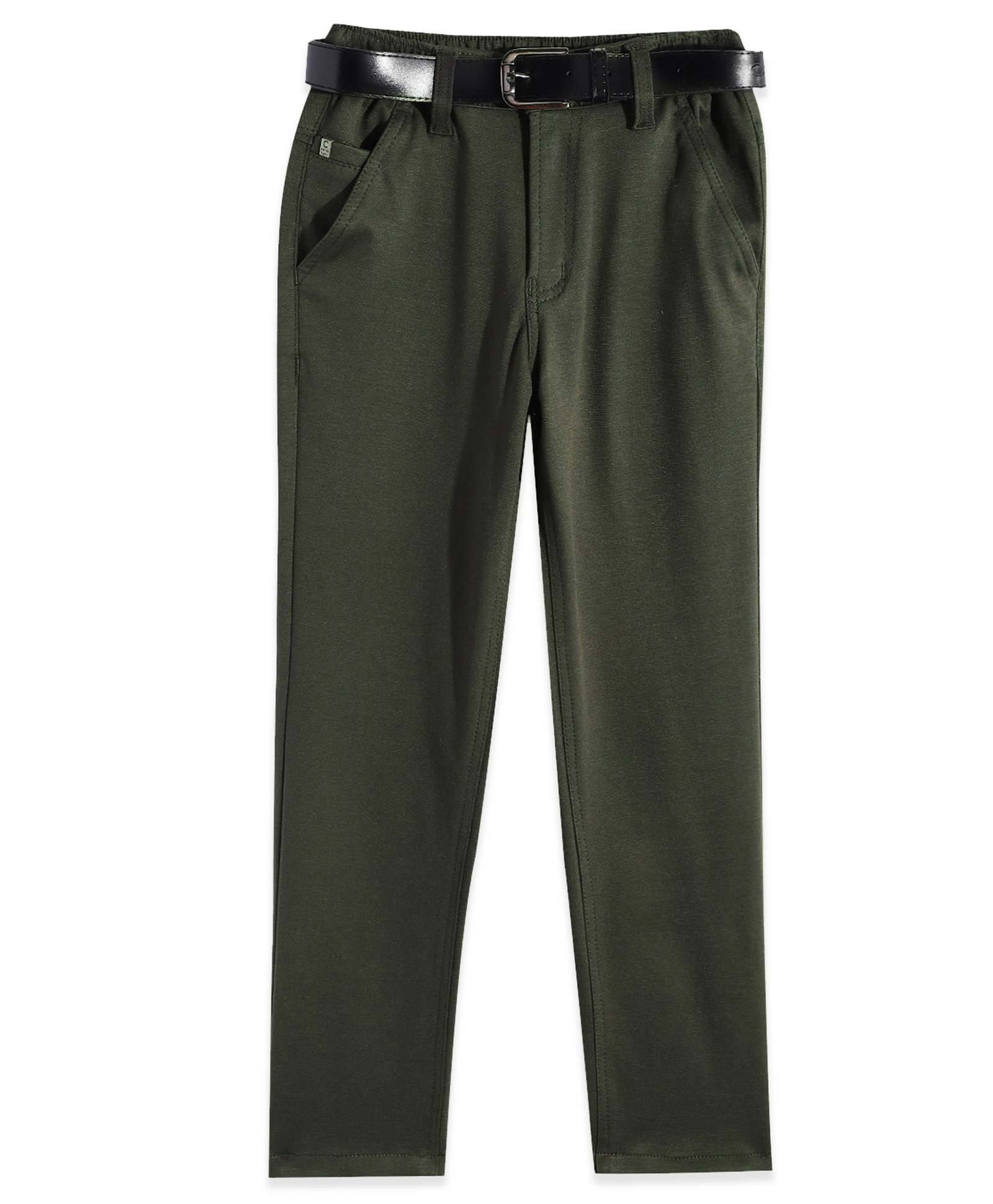 CAVIO Lycra Solid Trousers With Belt - Olive Green-picture-19